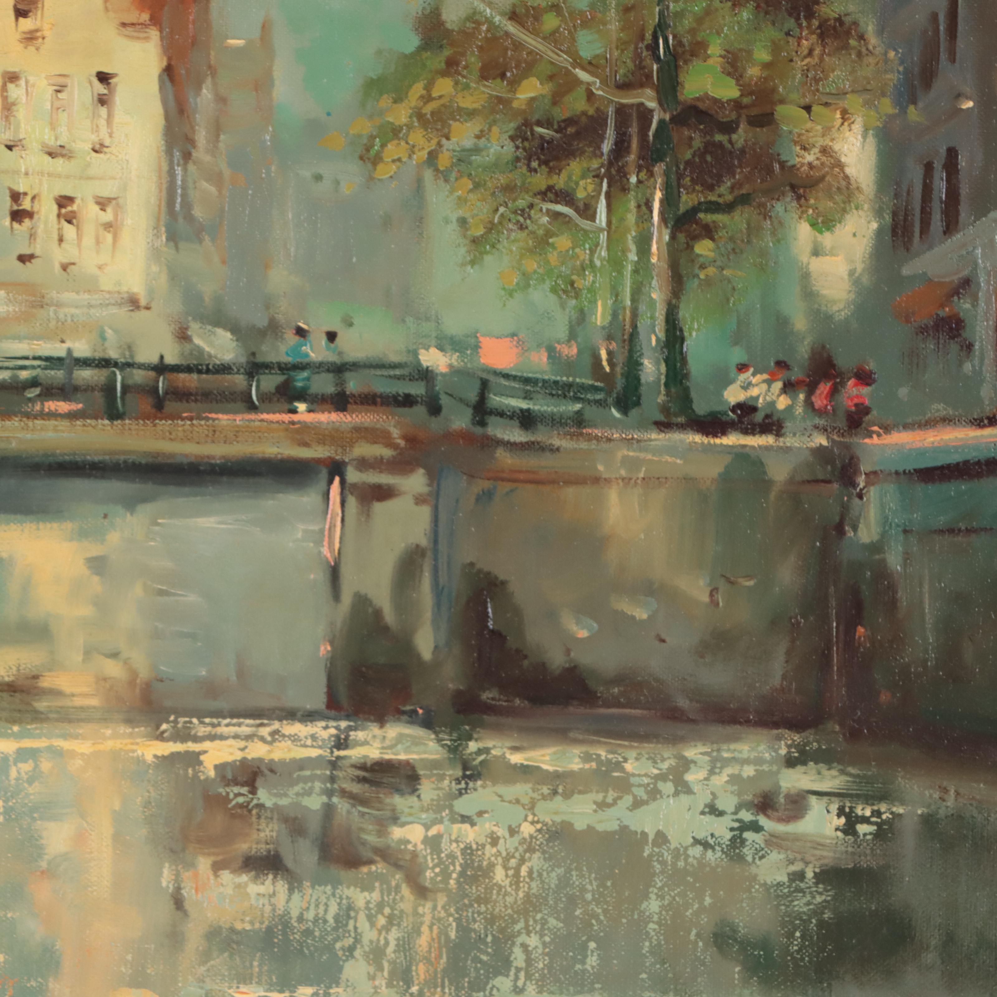 H. Drosen European Village Oil Painting, Late 20th Century