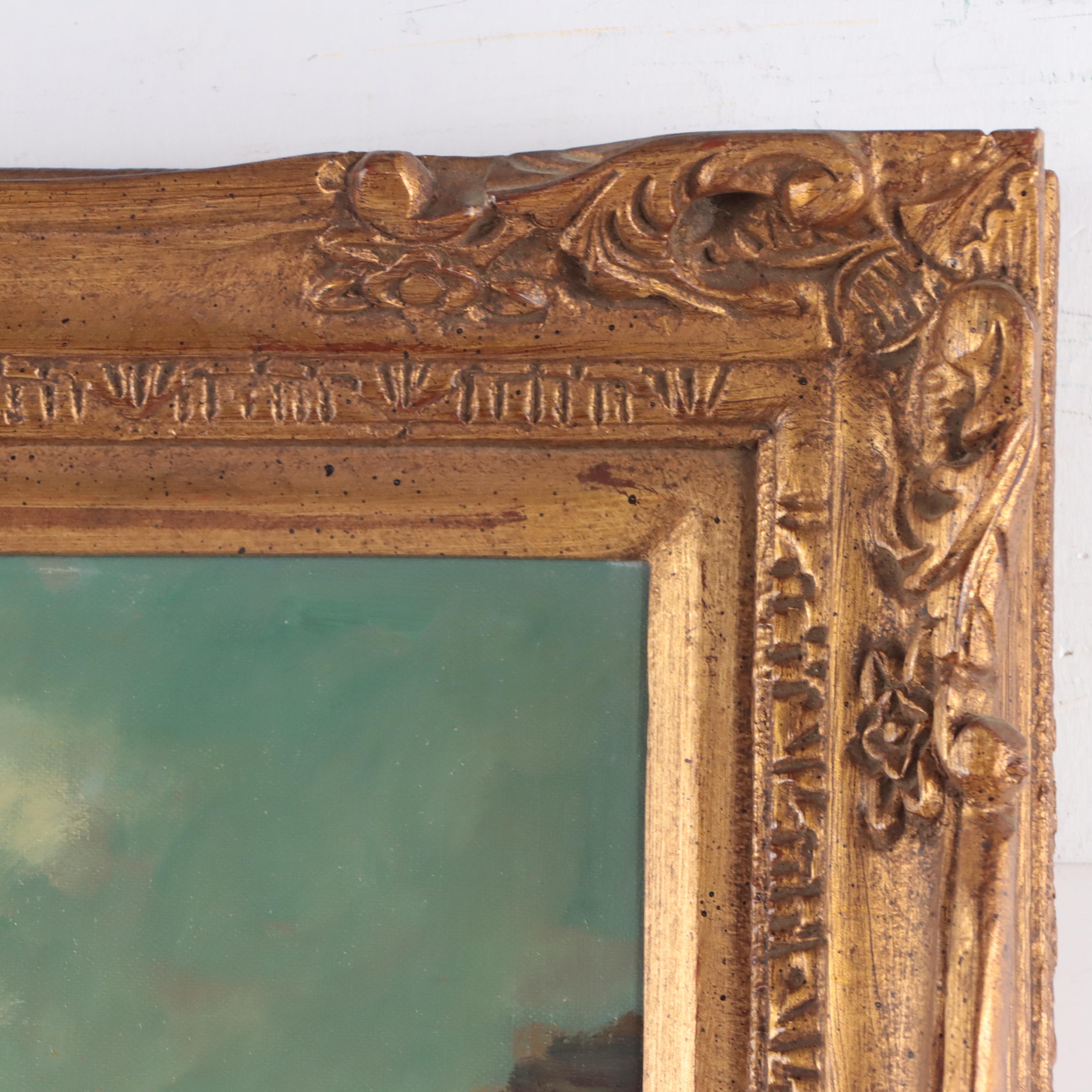 H. Drosen European Village Oil Painting, Late 20th Century