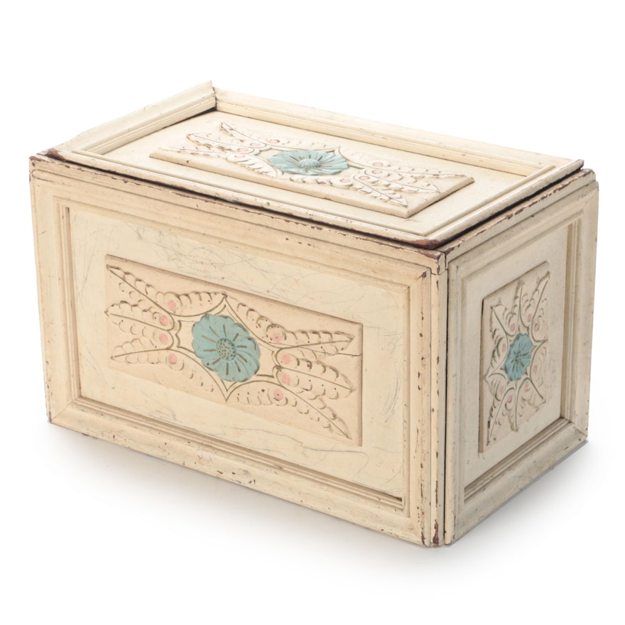 Hand-Crafted Wooden Floral Toy Chest, Early to Mid-20th Century