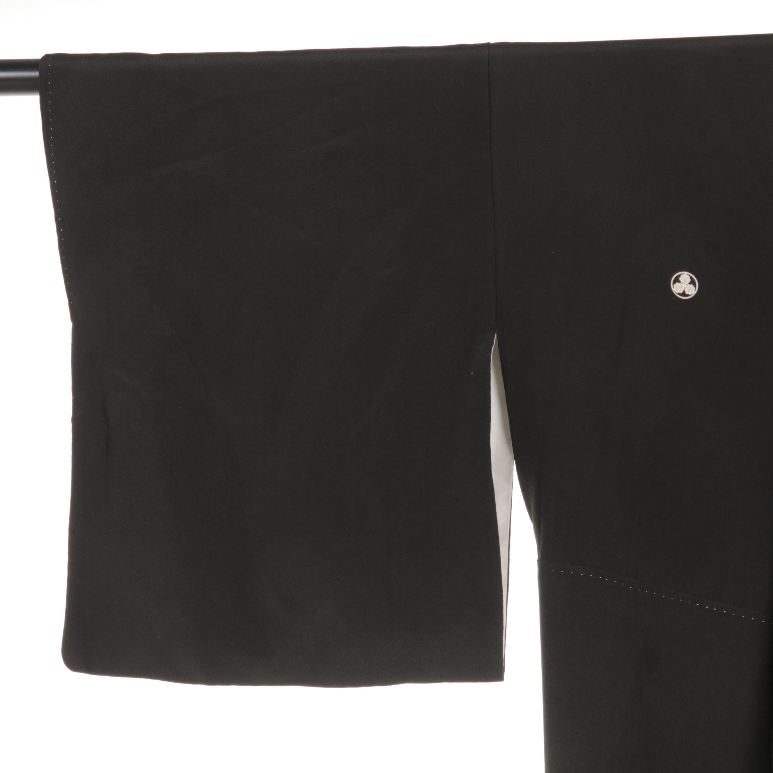 Five-Mon Kurotomesode Kimono with Hand-Embroidered Floral Details