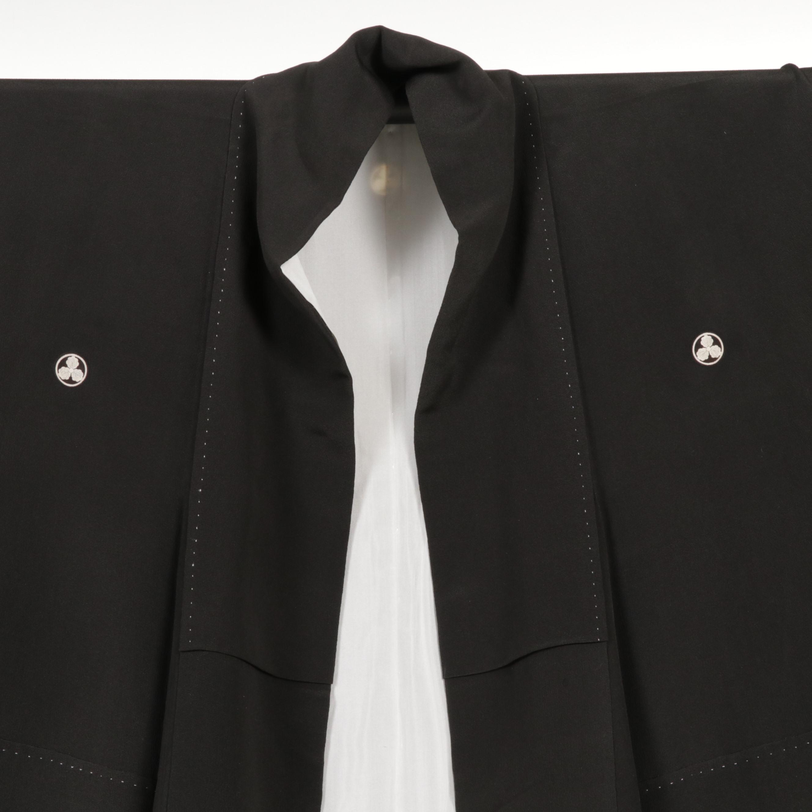 Five-Mon Kurotomesode Kimono with Hand-Embroidered Floral Details