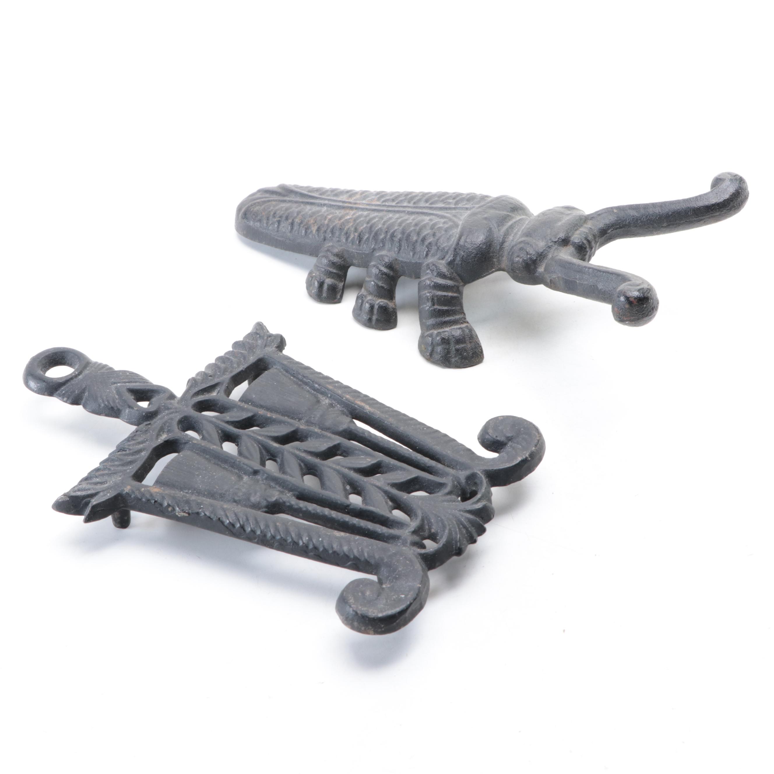 Cast Iron Bug Shaped Boot Jack and Trivet, Mid to Late 20th Century