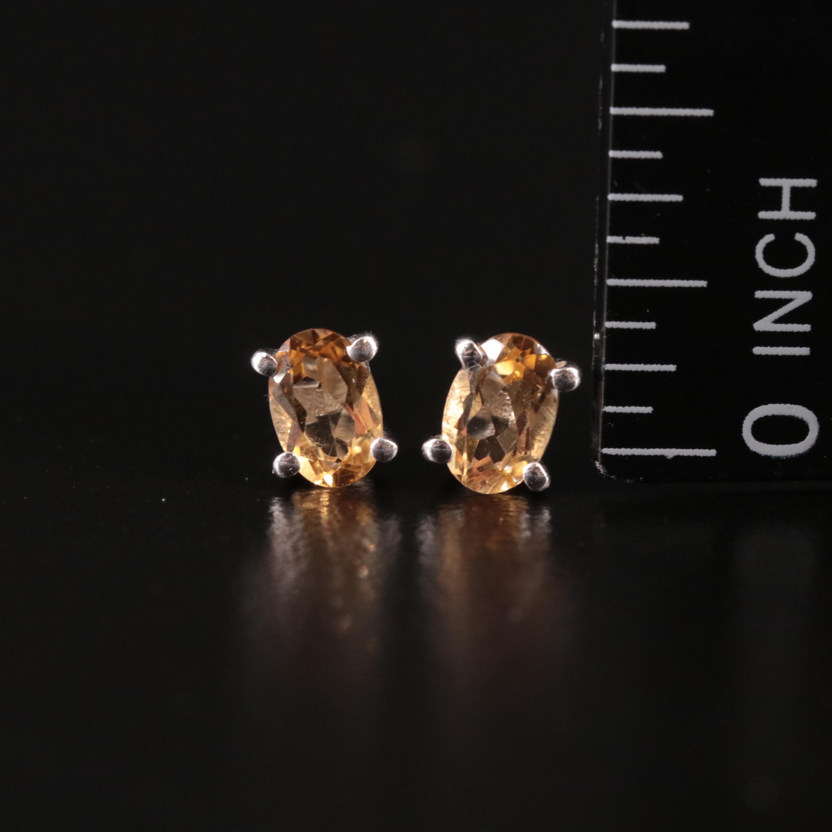 Sterling Citrine Solitaire Stud Earrings