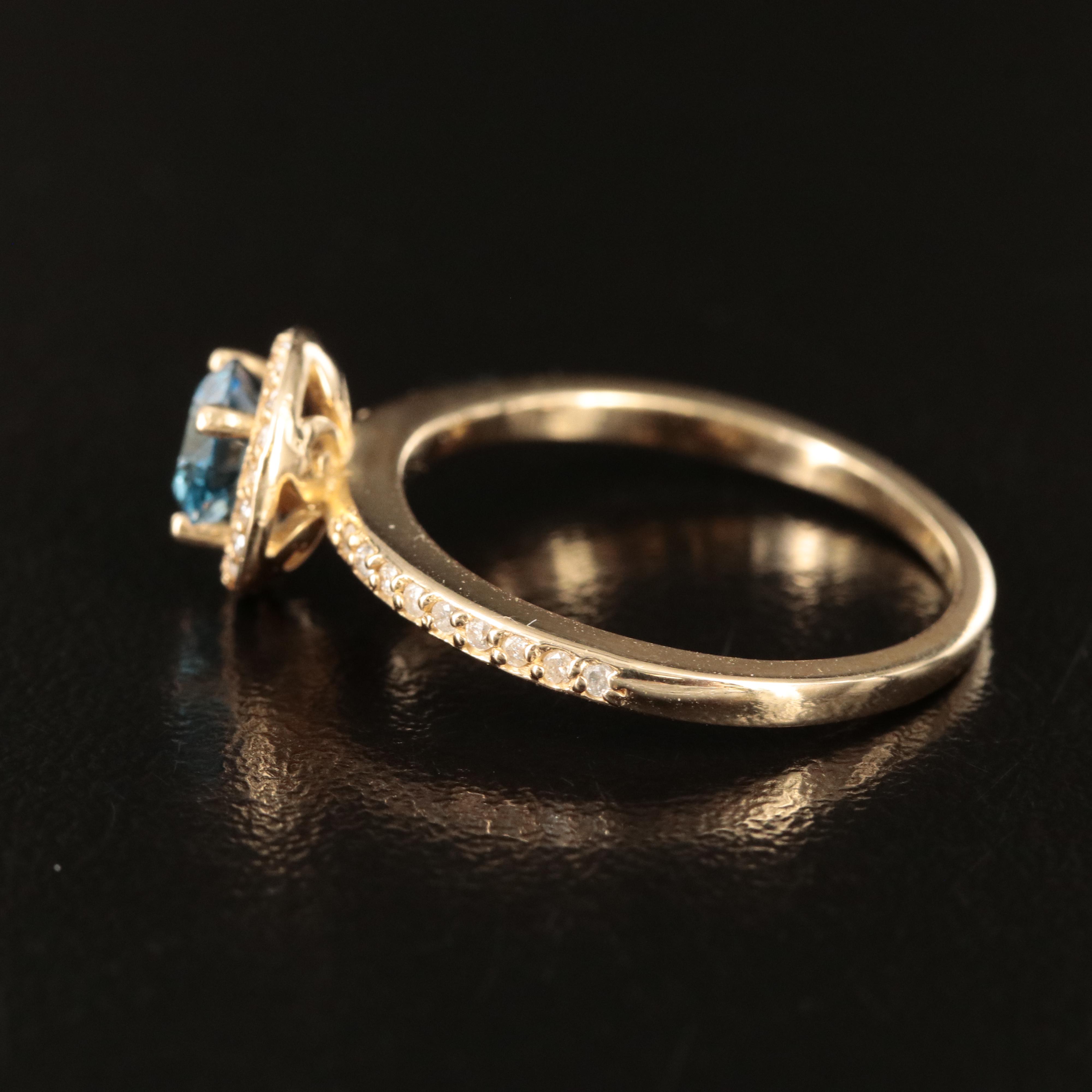 14K 1.01 CTW Diamond Halo Ring with Fancy Intense Blue Center