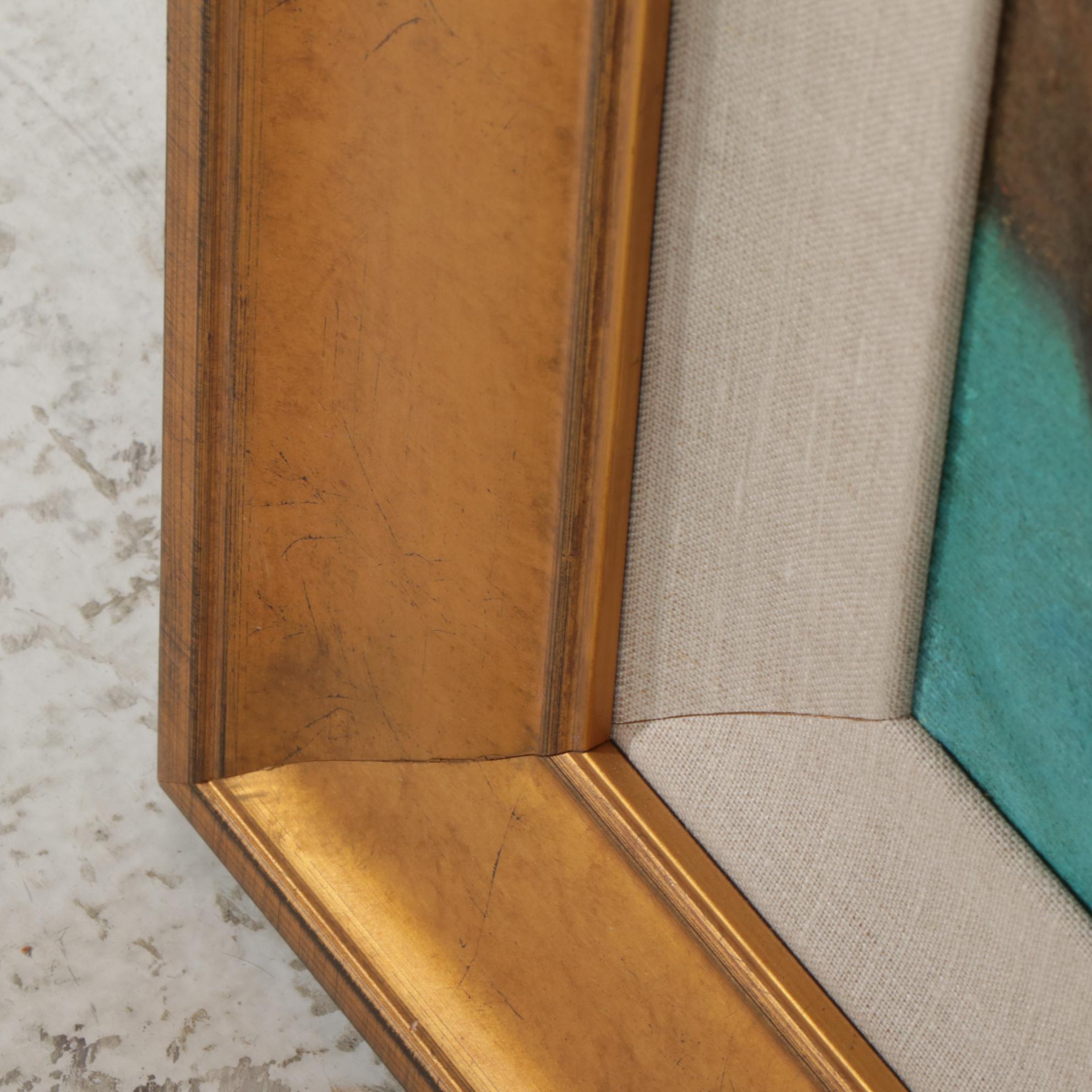 Folk Art Oil Painting of Flowers on Branch, Circa 2000