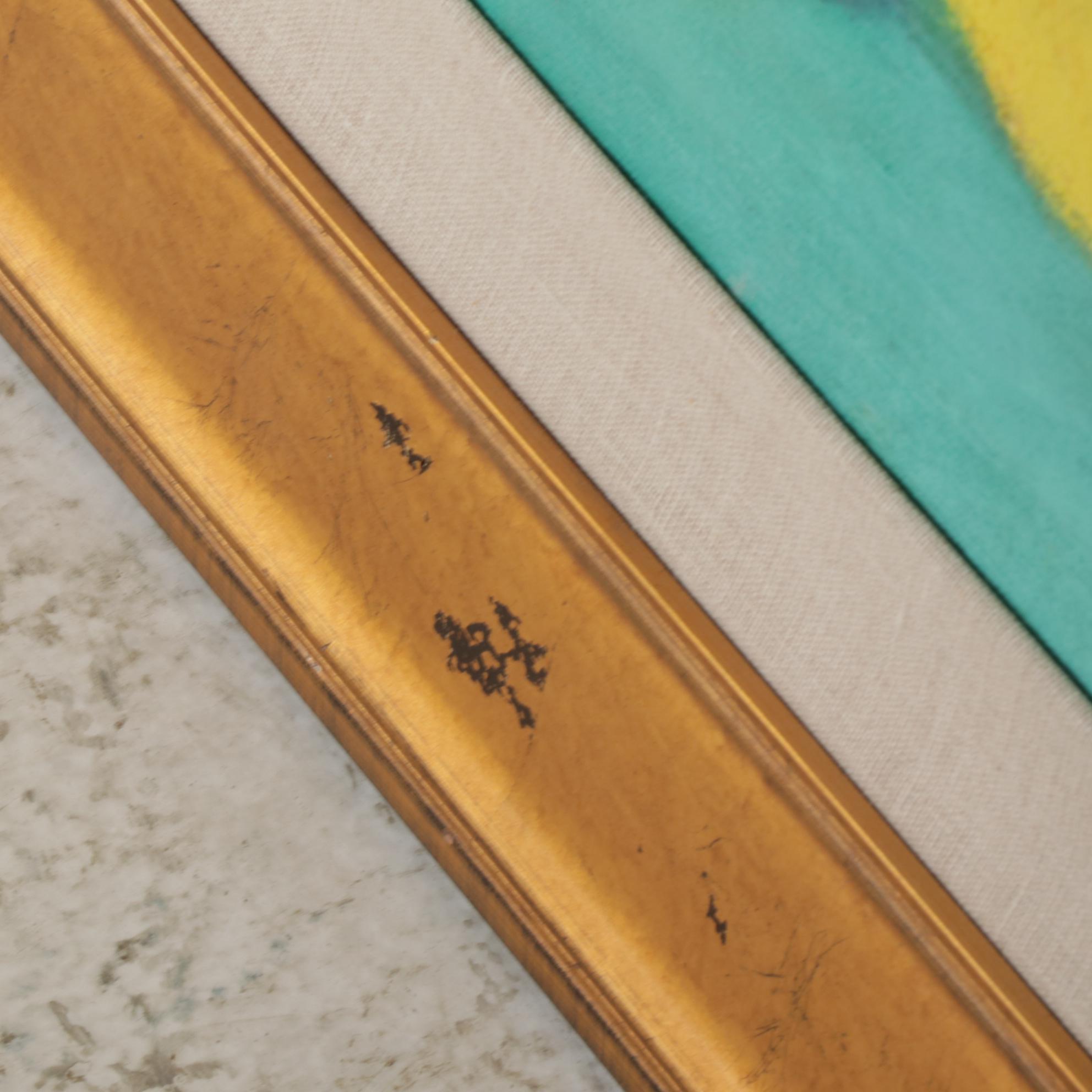 Folk Art Oil Painting of Flowers on Branch, Circa 2000