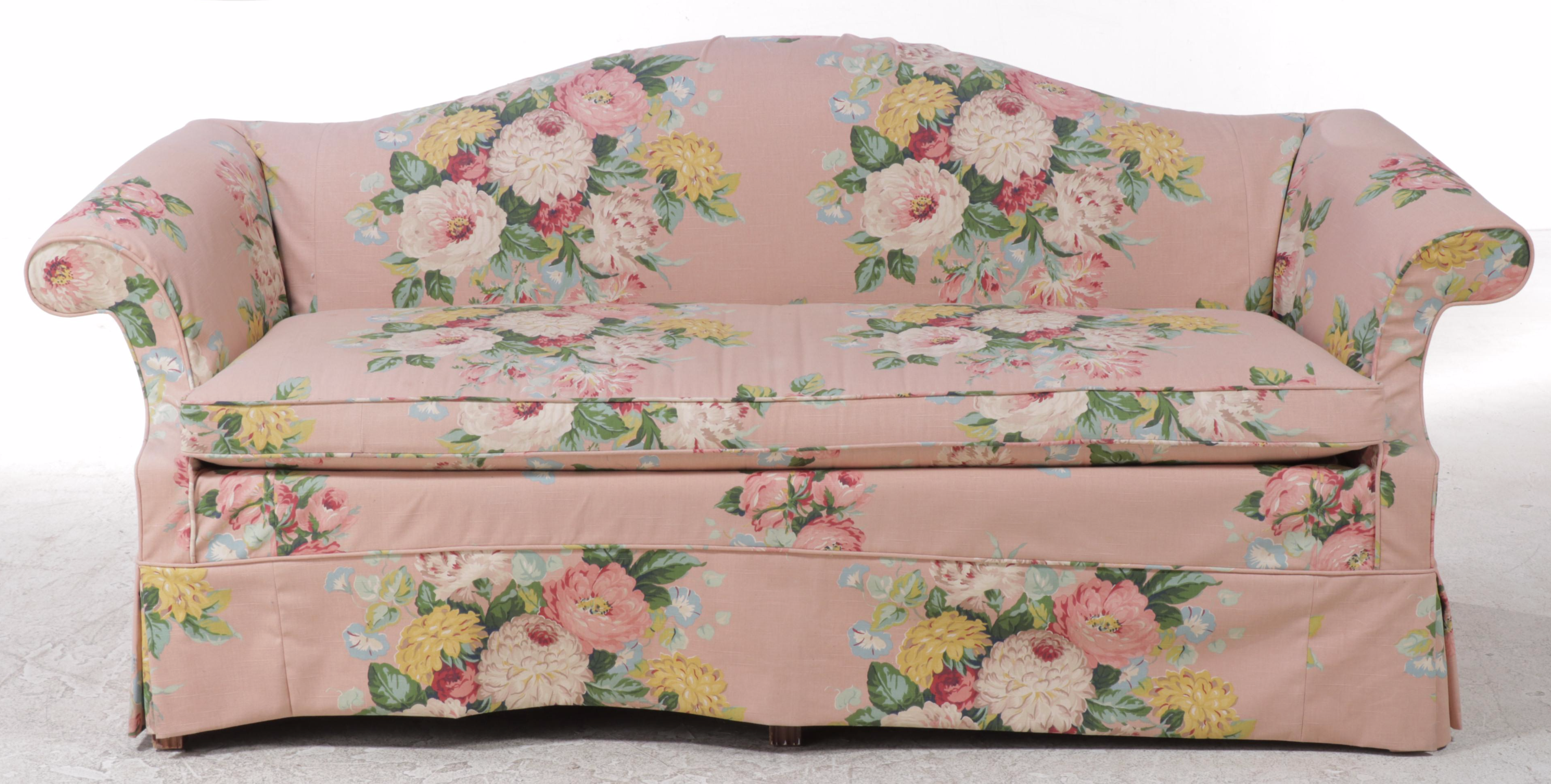 LT Designs/ Century Furniture Chippendale Style Sofa with Floral Slipcover