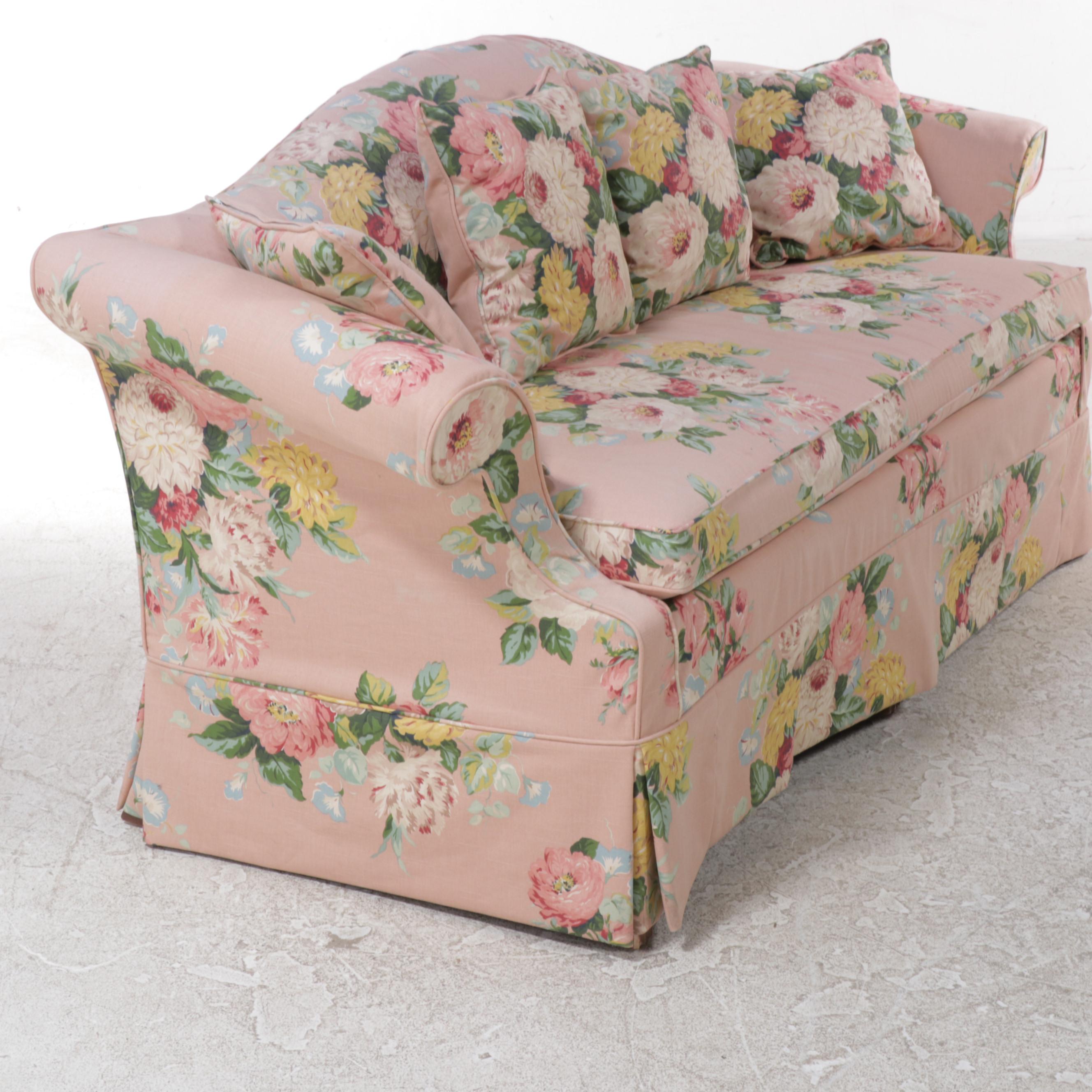 LT Designs/ Century Furniture Chippendale Style Sofa with Floral Slipcover