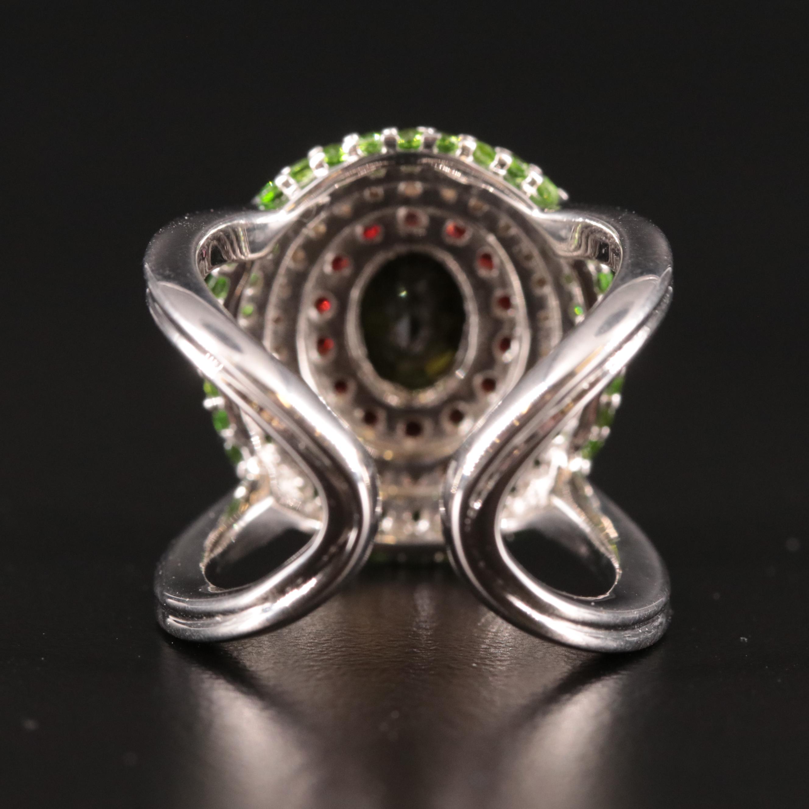 Sterling Smoky Quartz, Garnet and Citrine Open Shank Ring