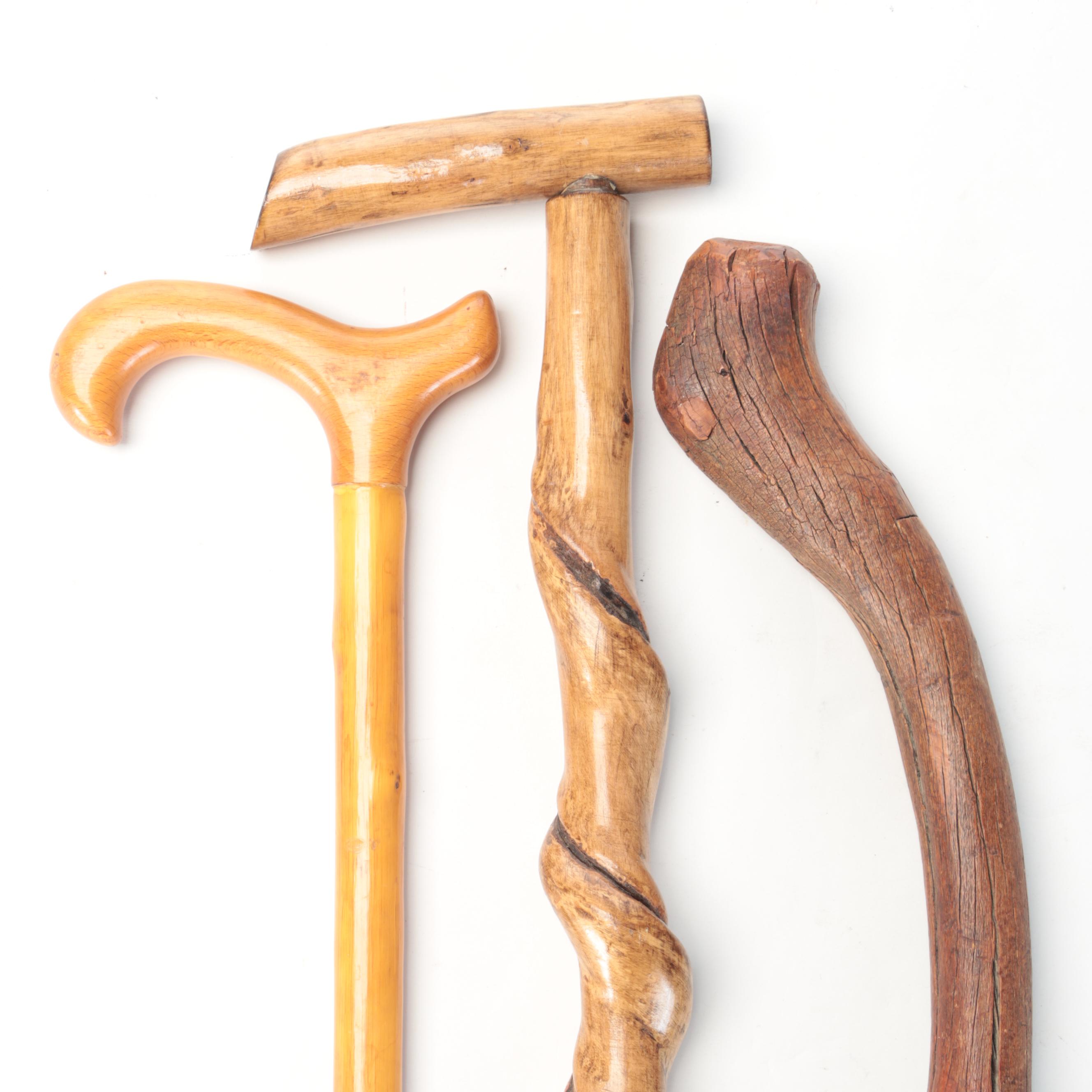 Hand-Carved Wooden Canes Including Thornwood and Bentwood
