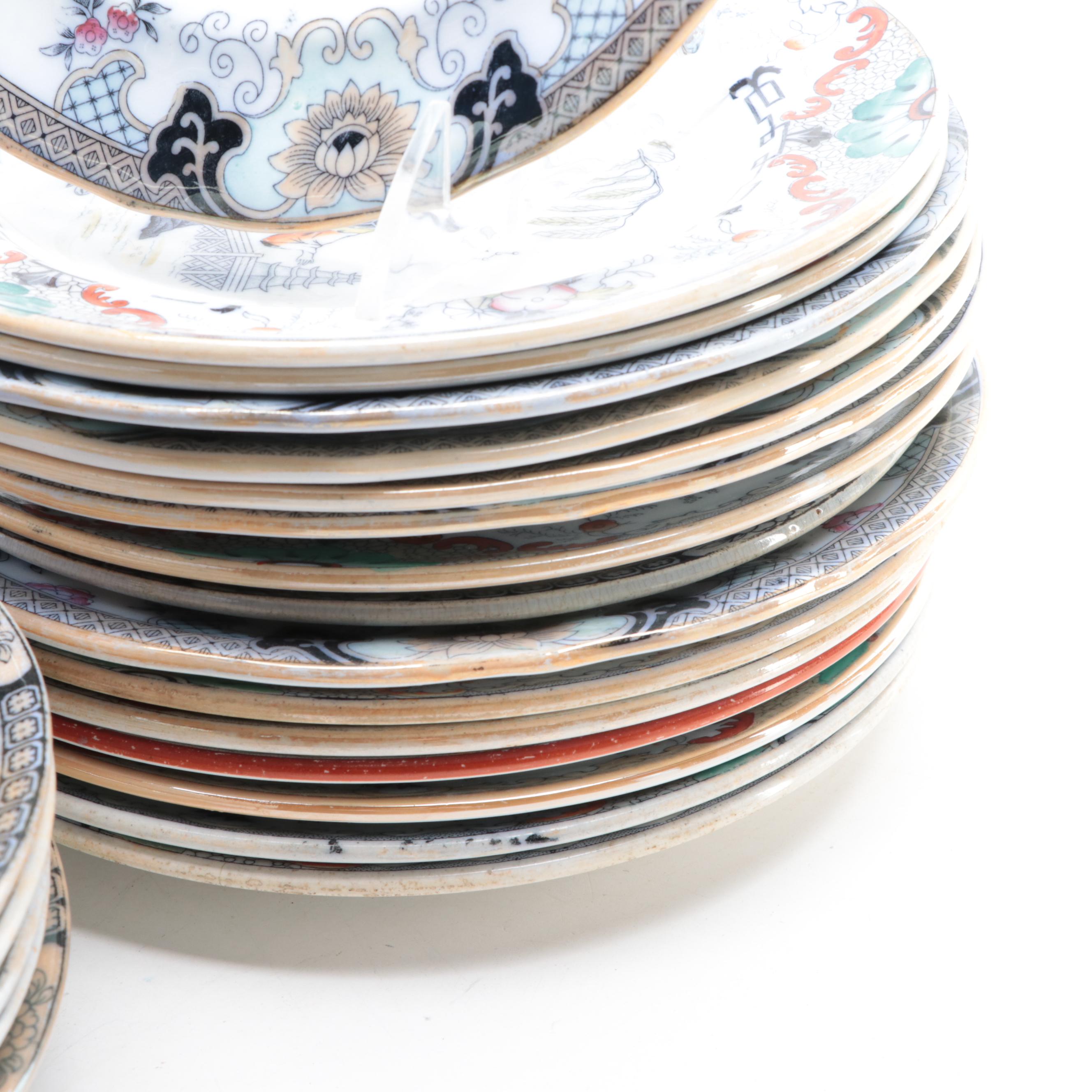 Bates, Walker & Co and Other English Earthenware Chinoiserie Pattern Plates