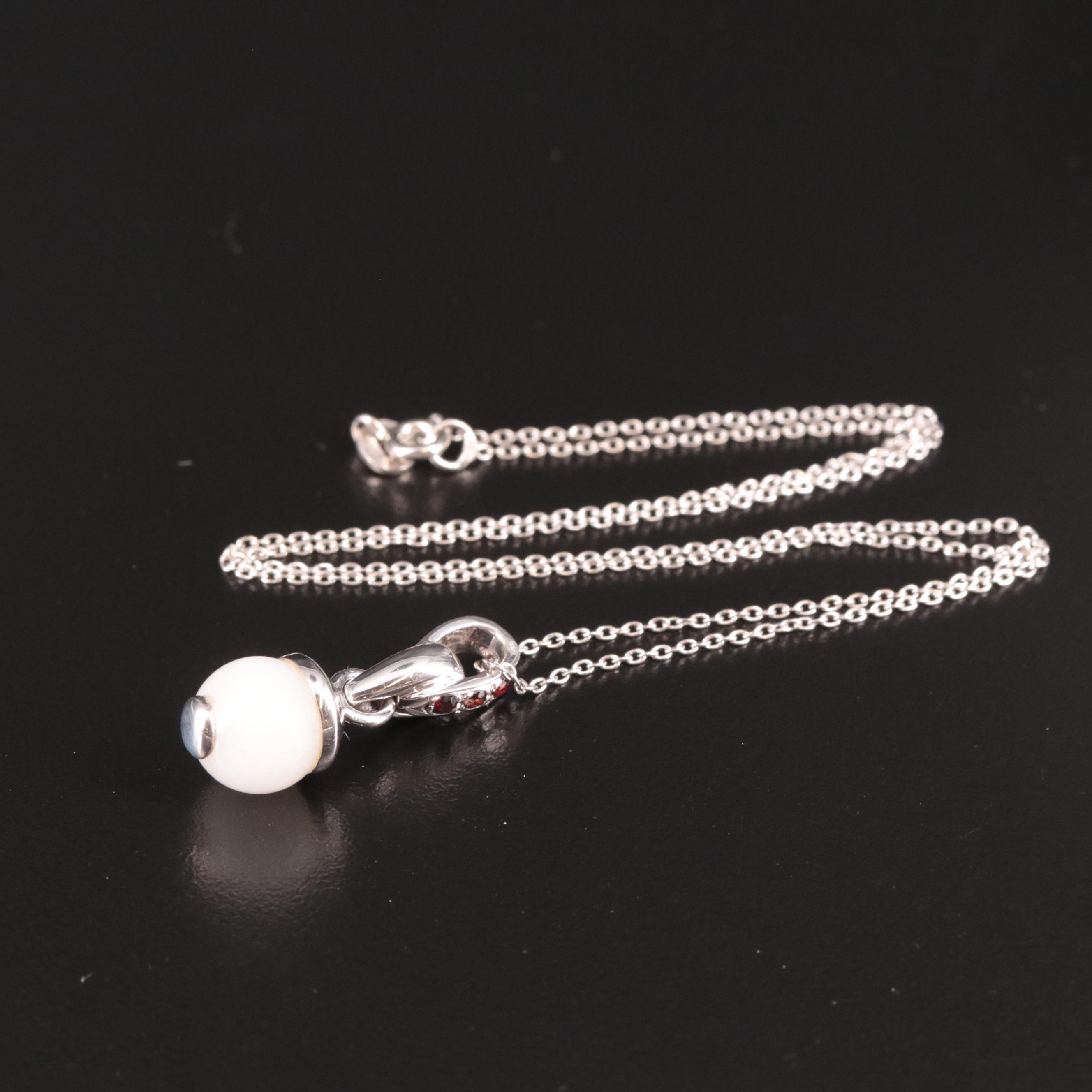 Sterling Chalcedony and Sapphire Pendant Necklace