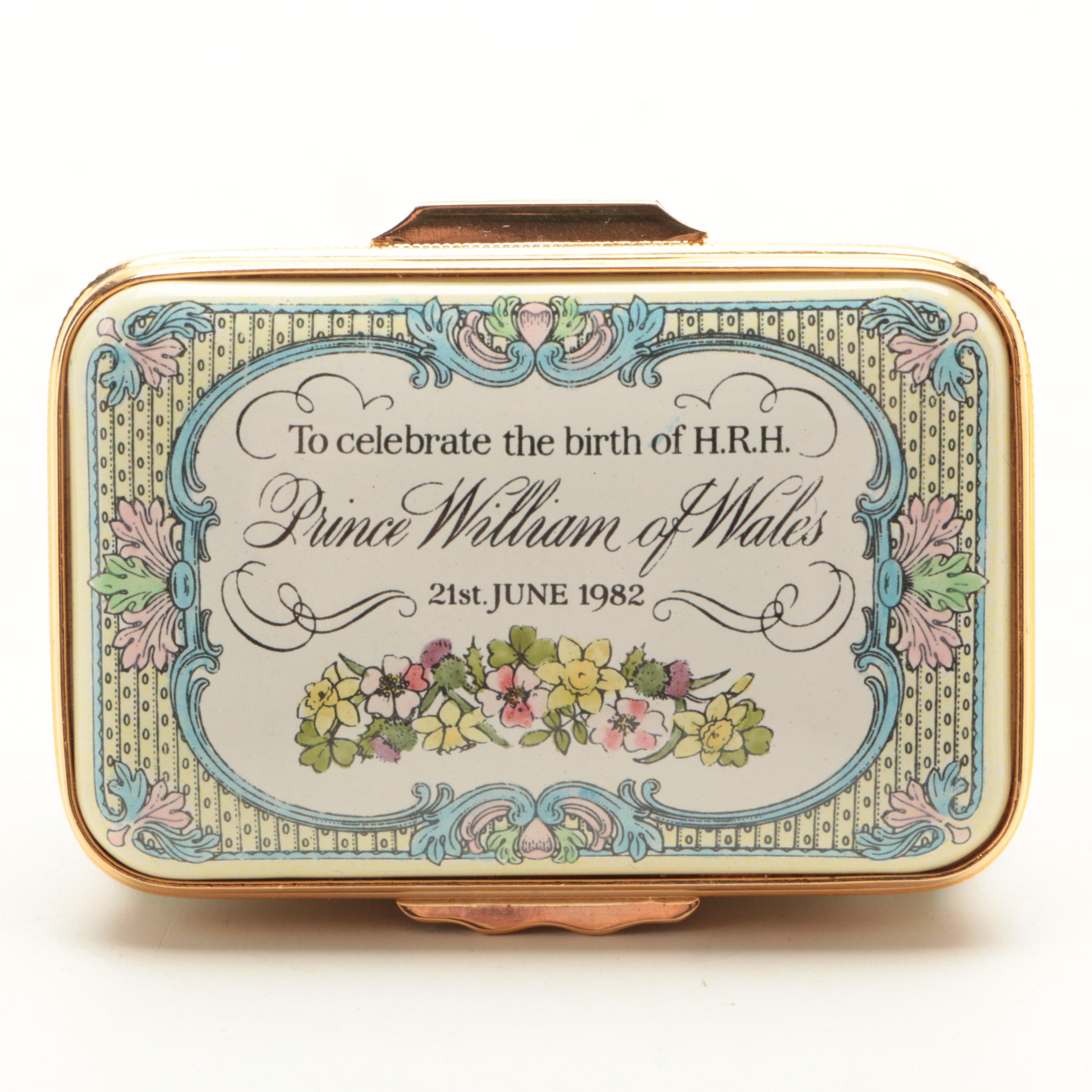 Halcyon Days Prince William and Prince Henry Birth Commemorative Boxes, 1980s