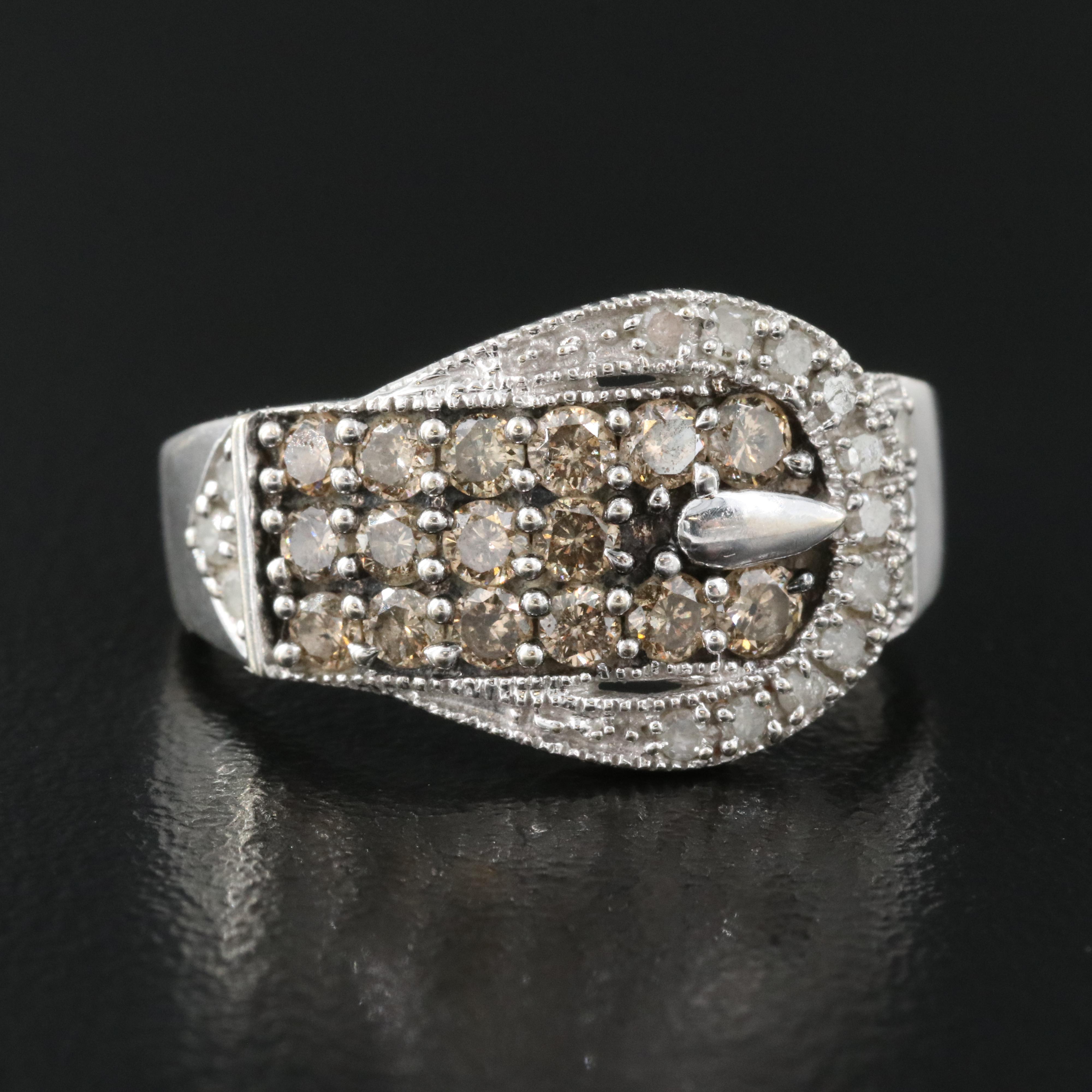 10K 0.99 CTW Diamond Buckle Ring