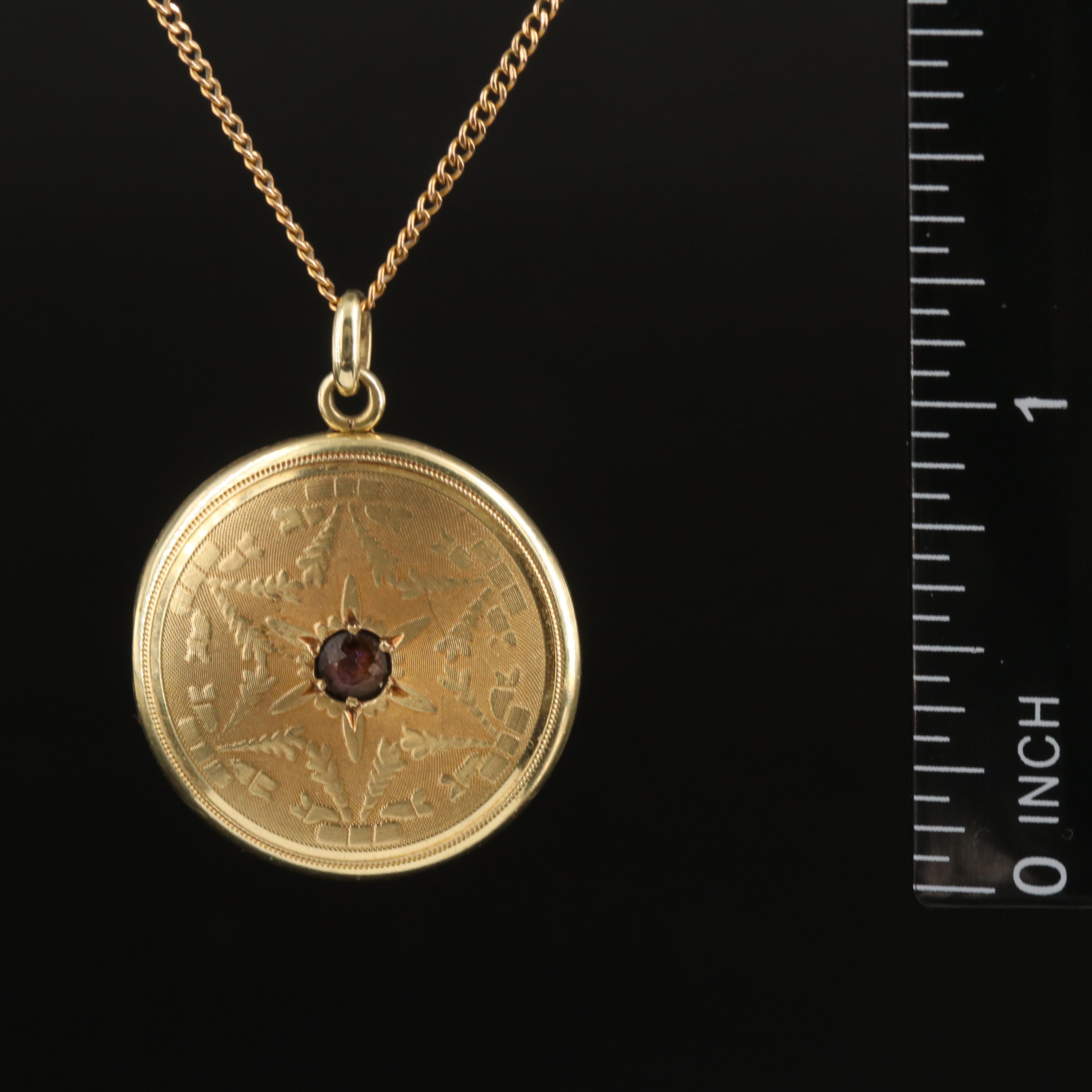 Antique Strobell & Crane 14K Garnet Locket on 10K Chain Necklace