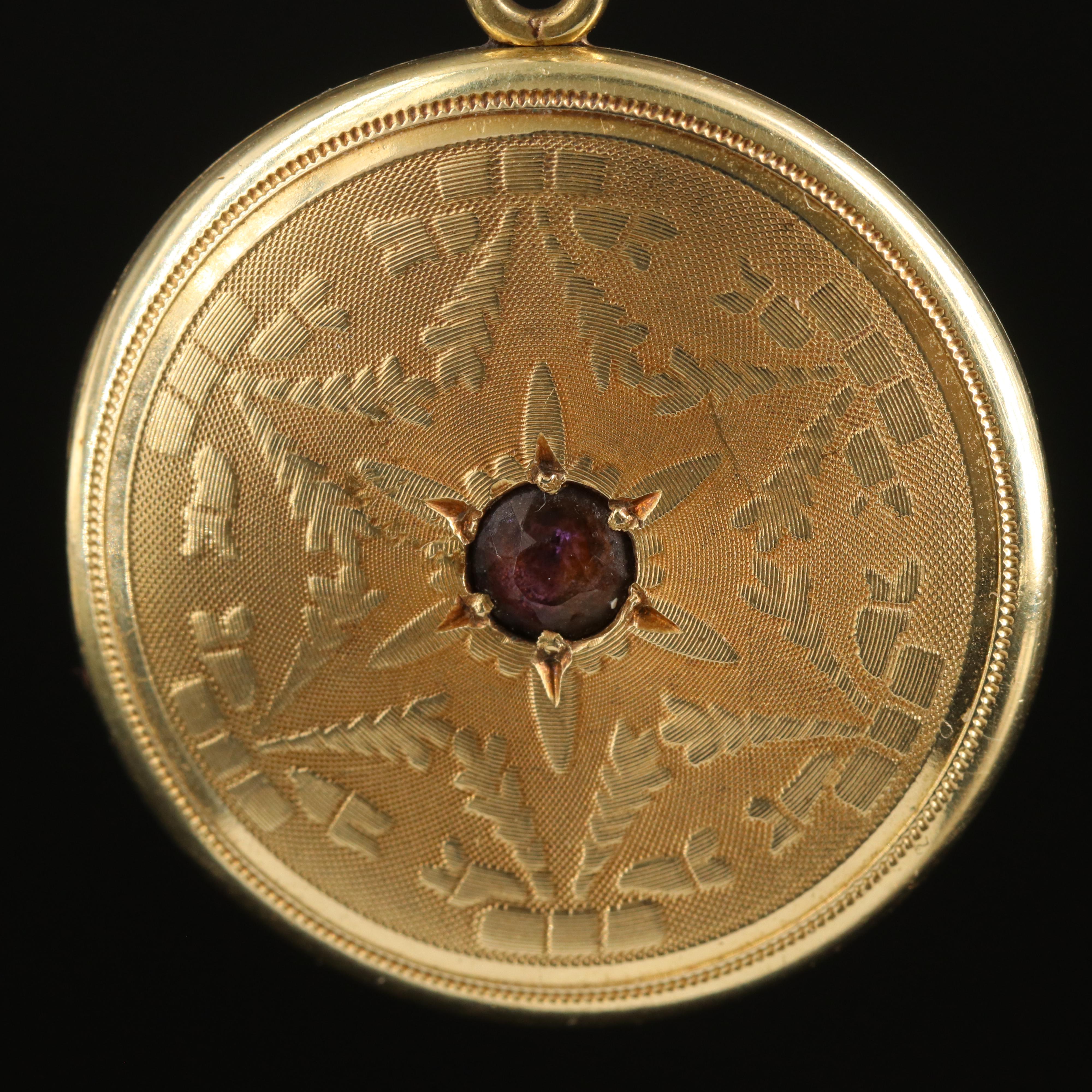 Antique Strobell & Crane 14K Garnet Locket on 10K Chain Necklace