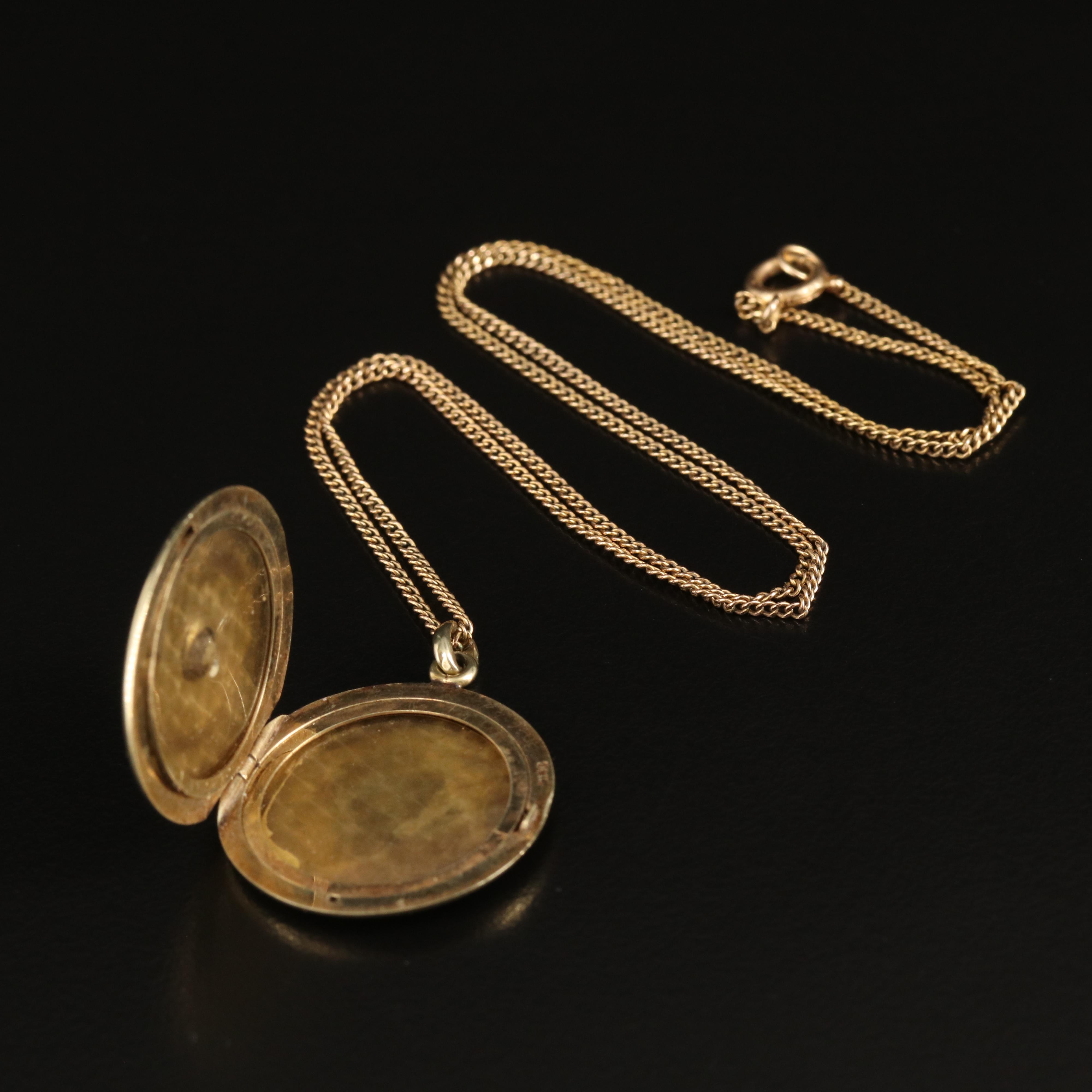 Antique Strobell & Crane 14K Garnet Locket on 10K Chain Necklace