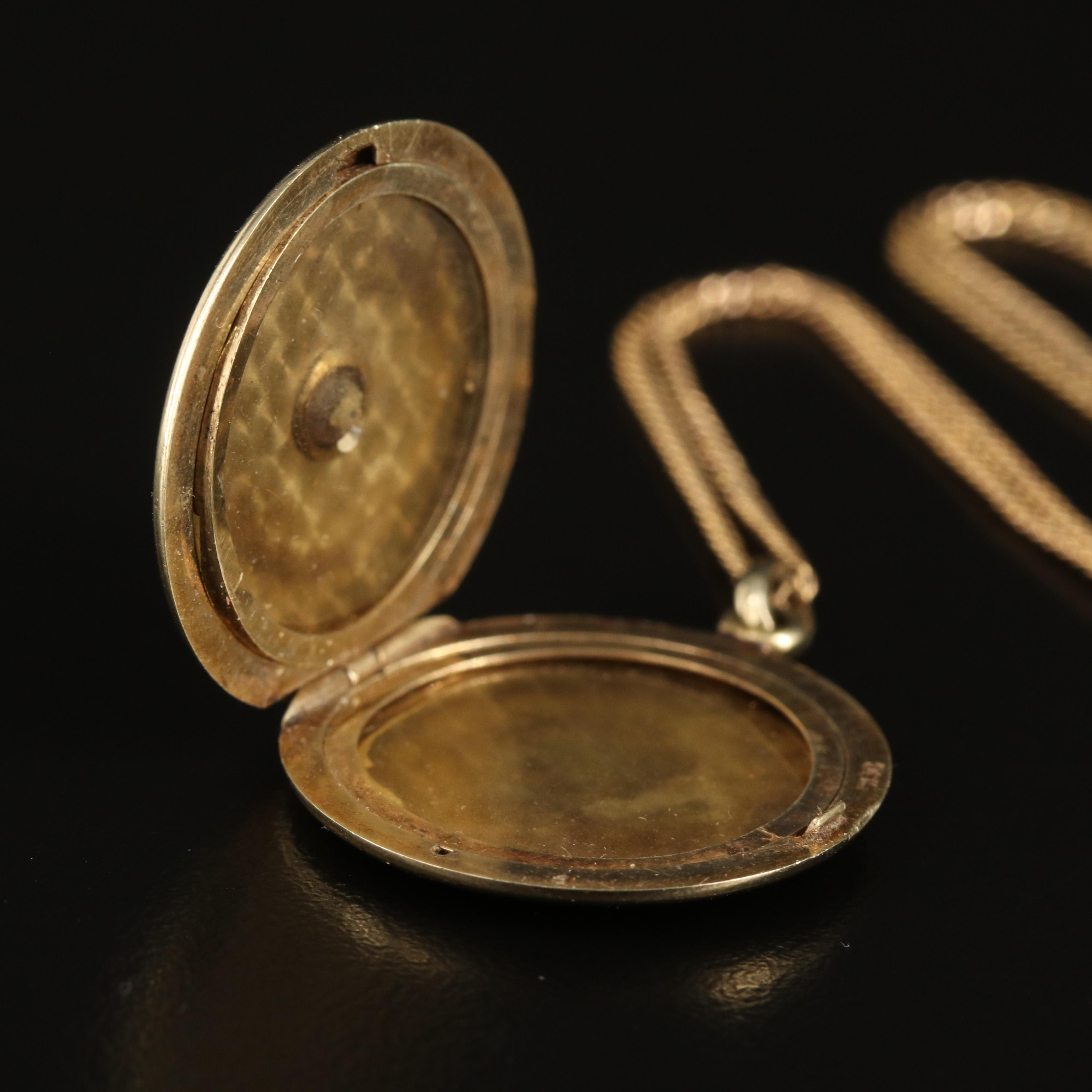 Antique Strobell & Crane 14K Garnet Locket on 10K Chain Necklace