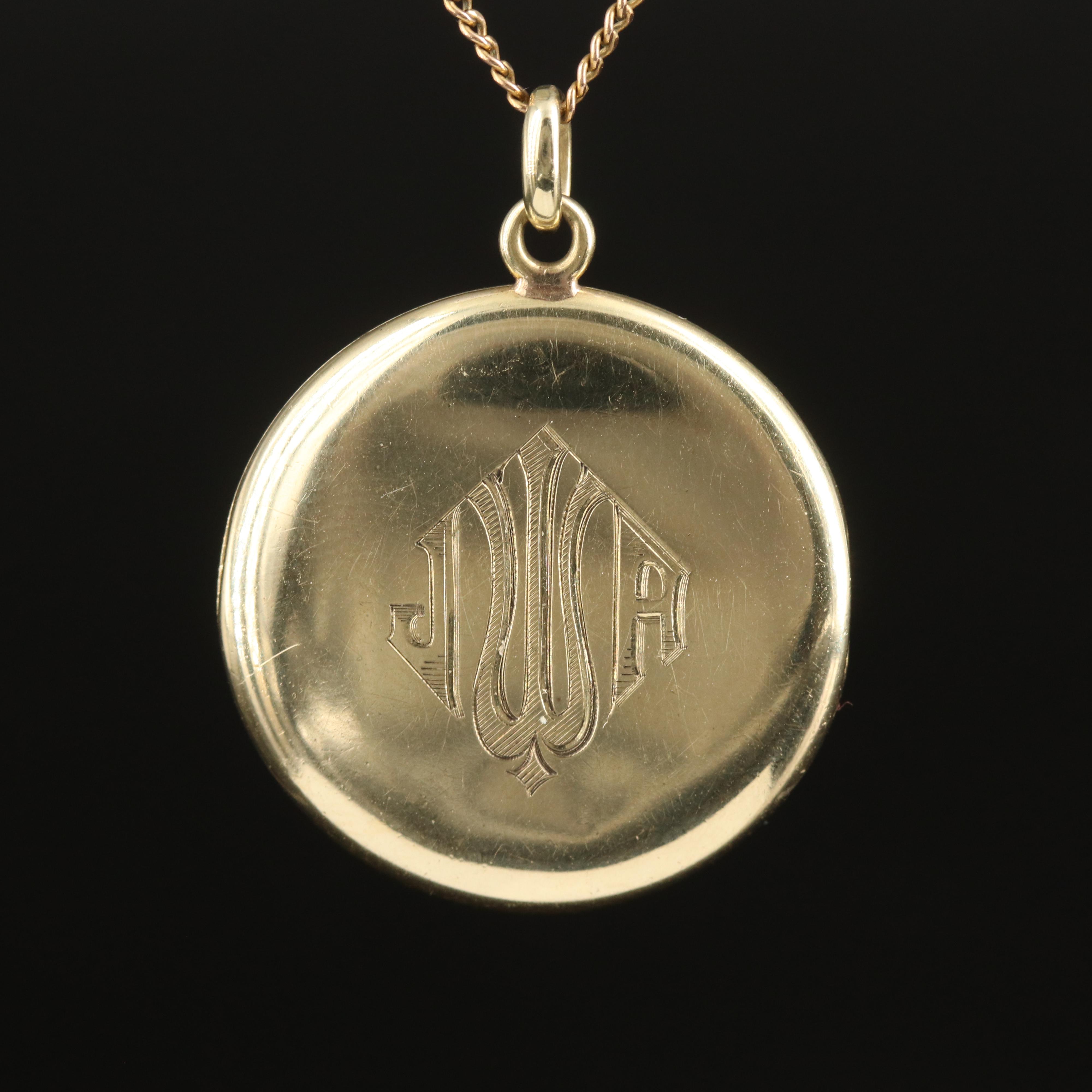 Antique Strobell & Crane 14K Garnet Locket on 10K Chain Necklace