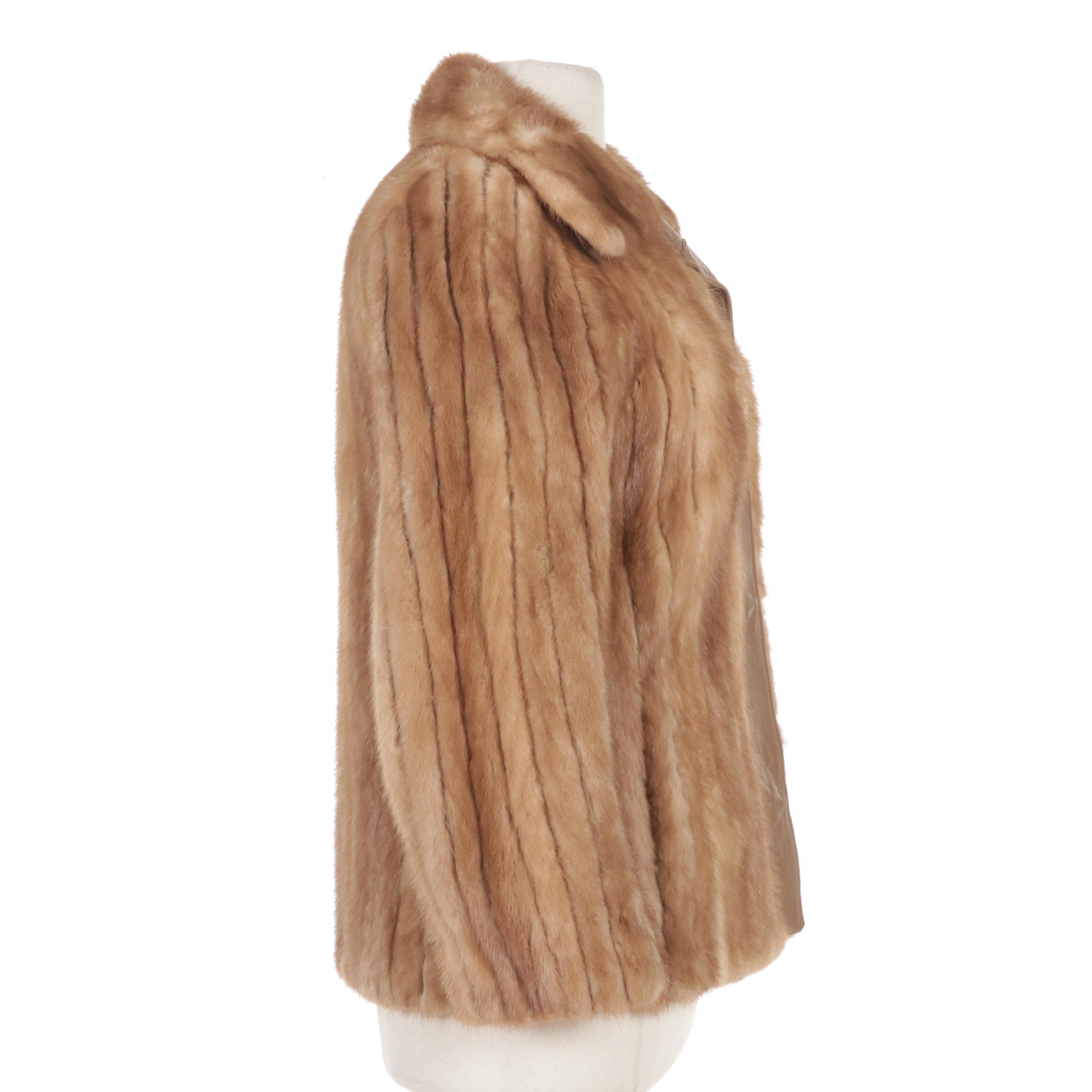 Corded Light Pastel Brown Mink Fur and Leather Jacket