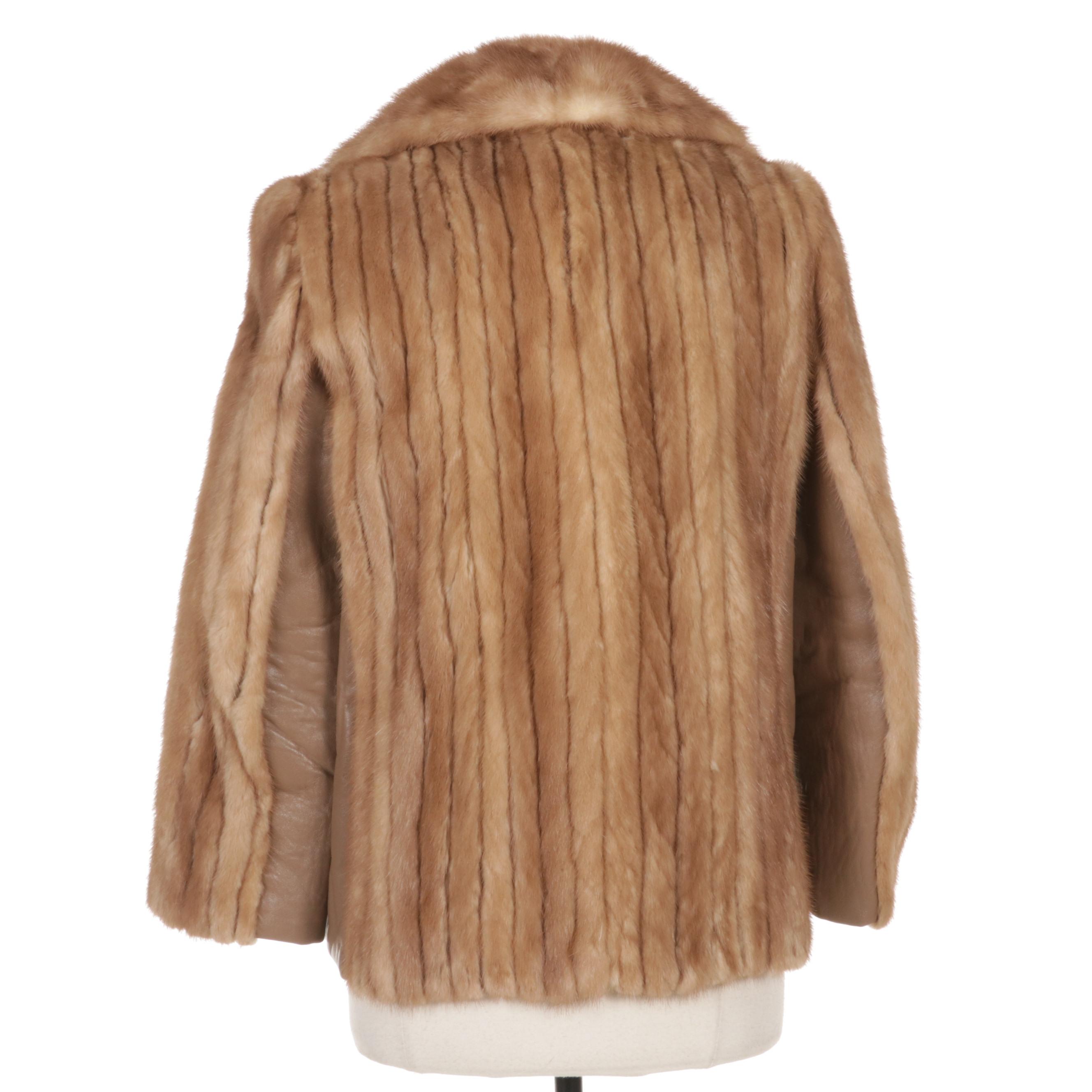 Corded Light Pastel Brown Mink Fur and Leather Jacket