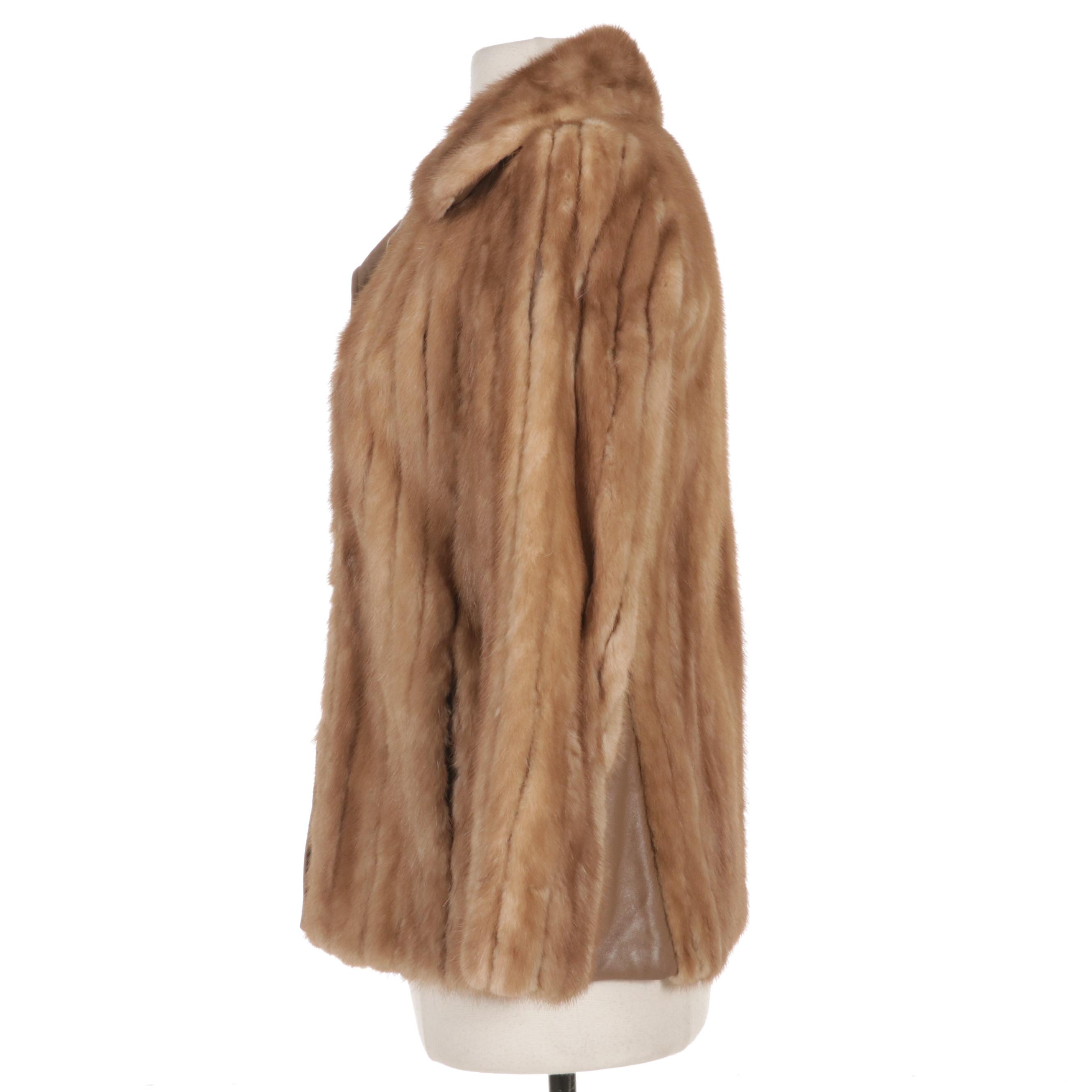 Corded Light Pastel Brown Mink Fur and Leather Jacket