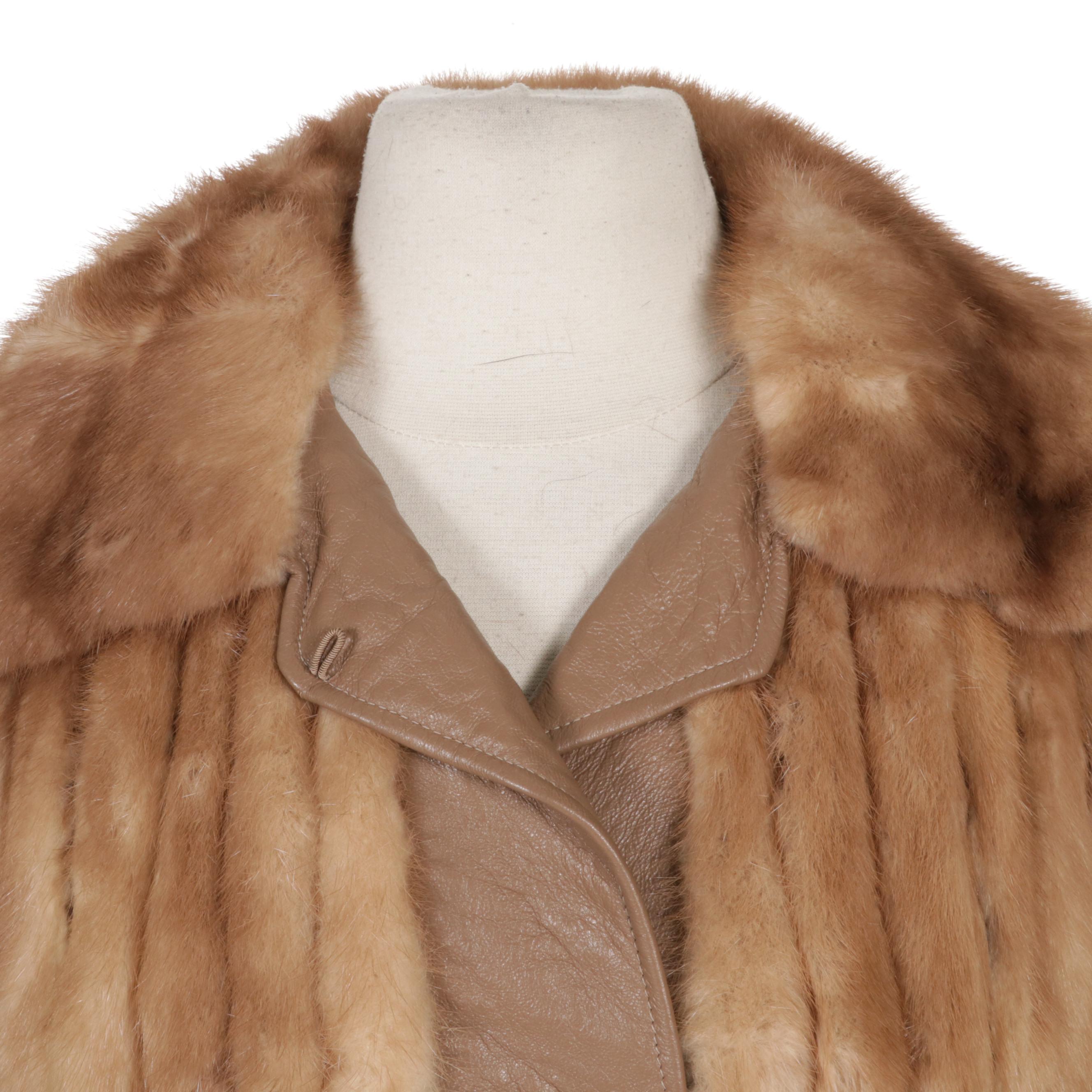 Corded Light Pastel Brown Mink Fur and Leather Jacket