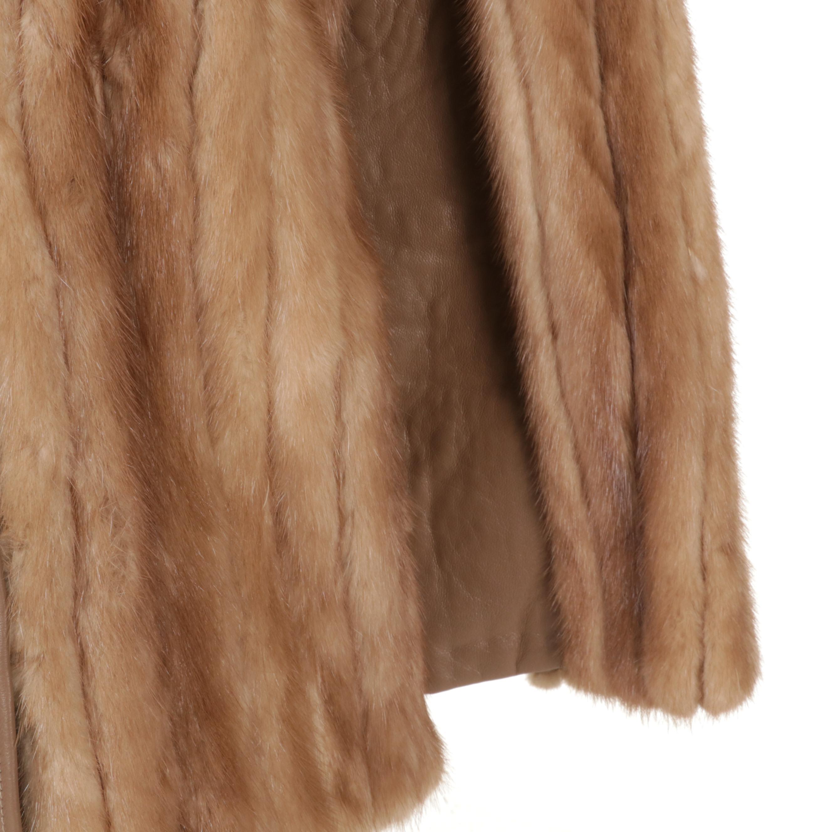 Corded Light Pastel Brown Mink Fur and Leather Jacket