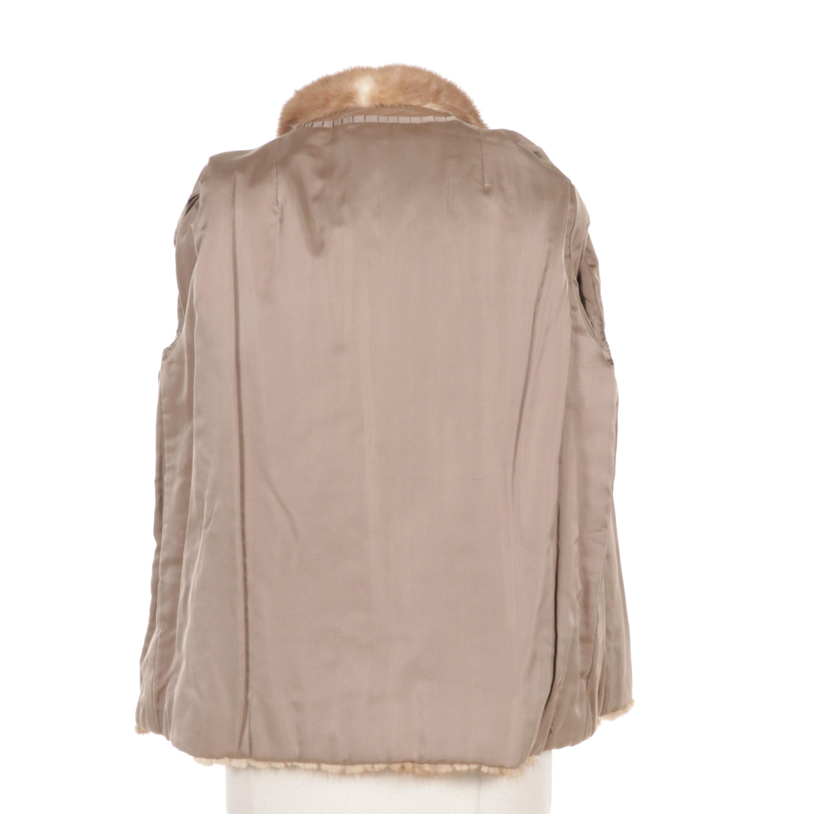 Corded Light Pastel Brown Mink Fur and Leather Jacket