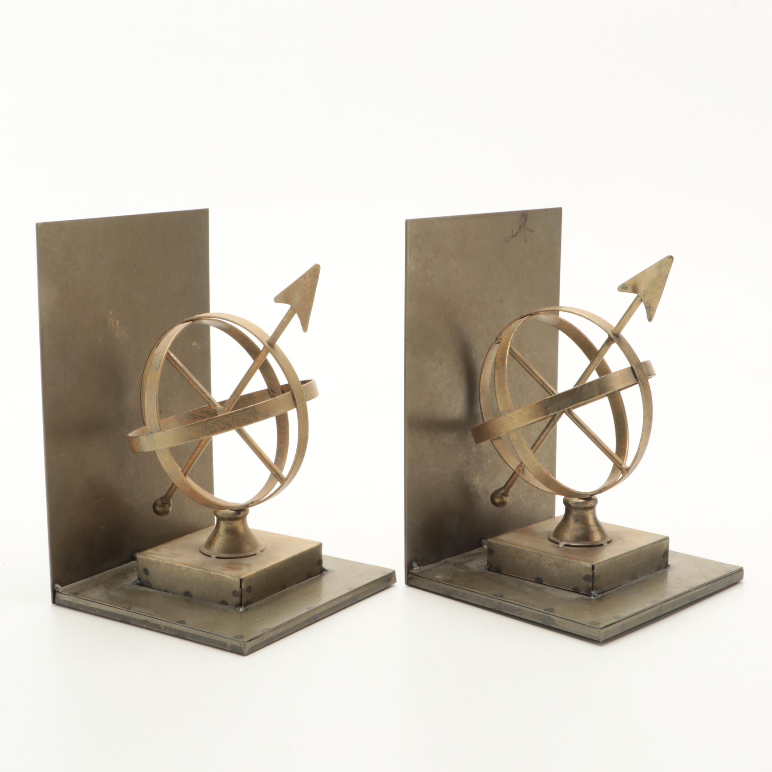 Metal Armillary Sphere Bookends with Decorative Bowling Pins