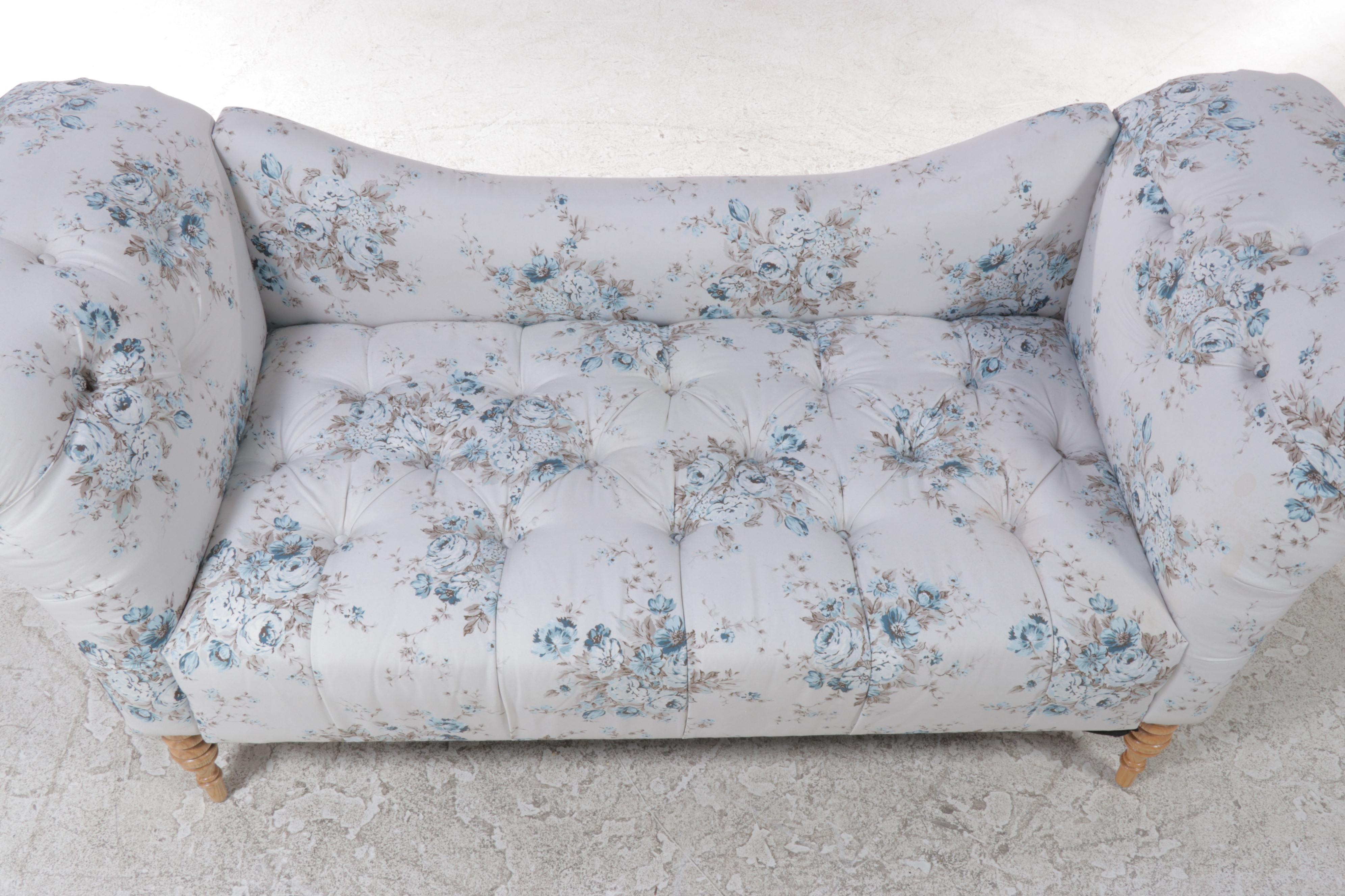 Floral-Upholstered Bed Bench Sofa
