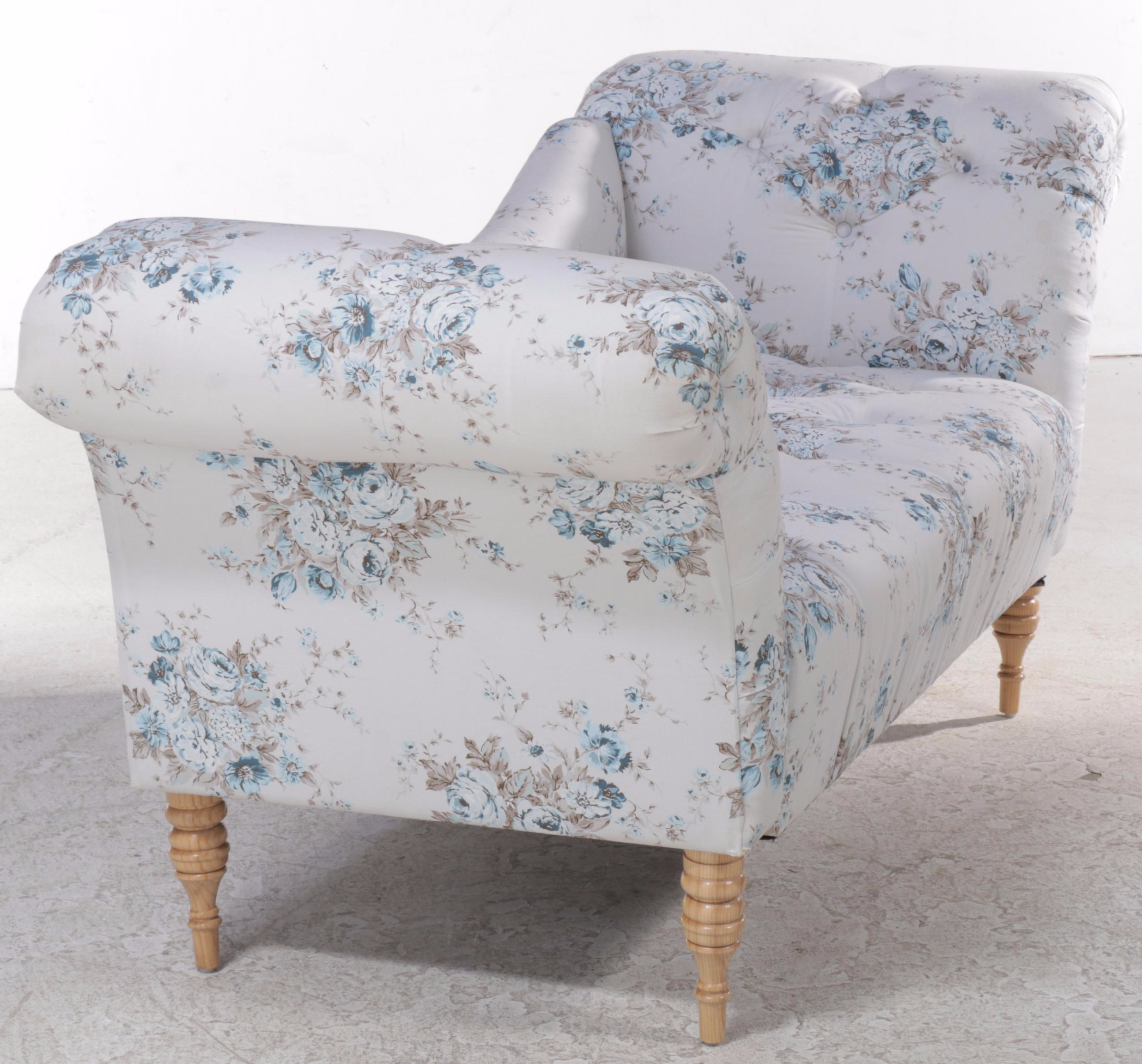 Floral-Upholstered Bed Bench Sofa