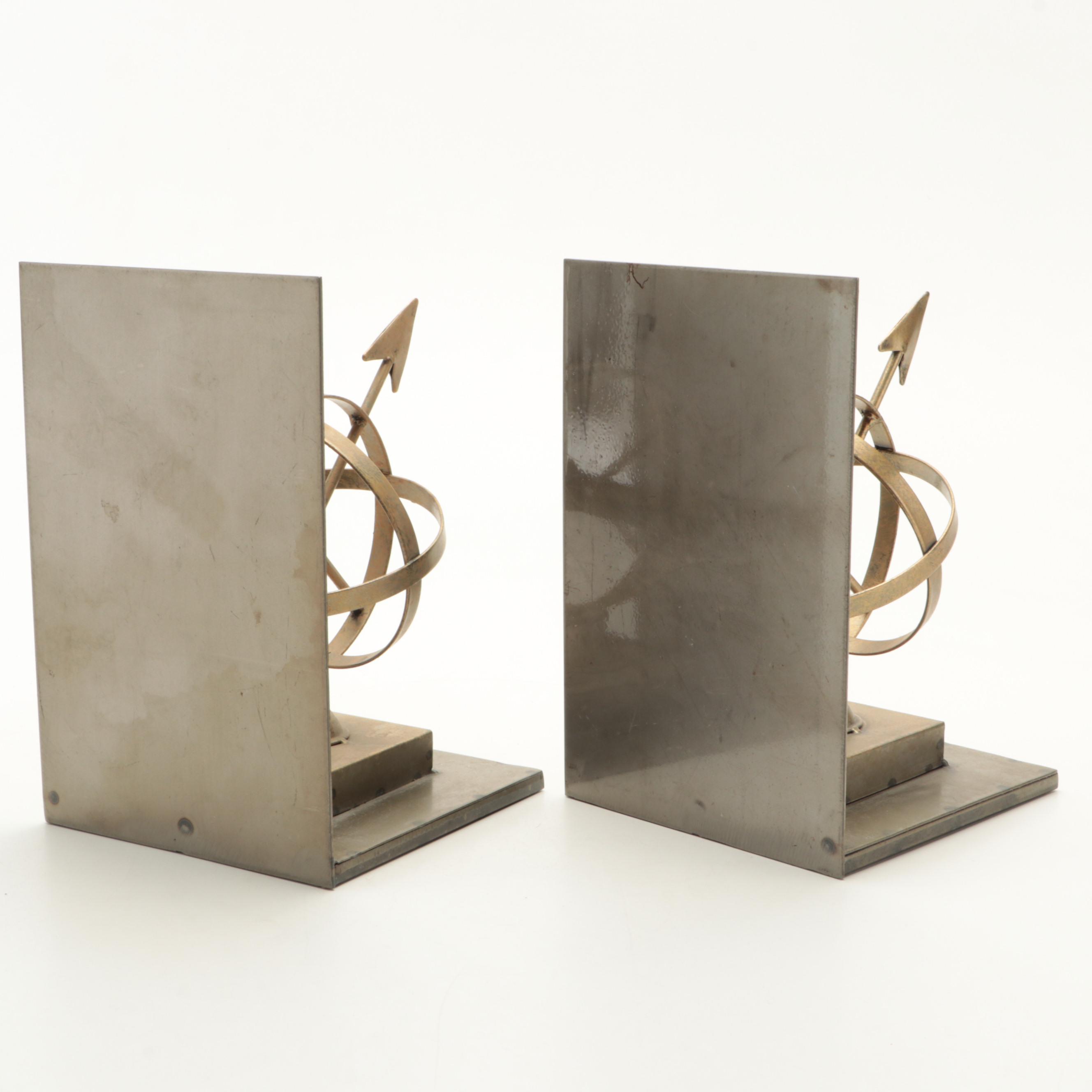 Metal Armillary Sphere Bookends with Decorative Bowling Pins