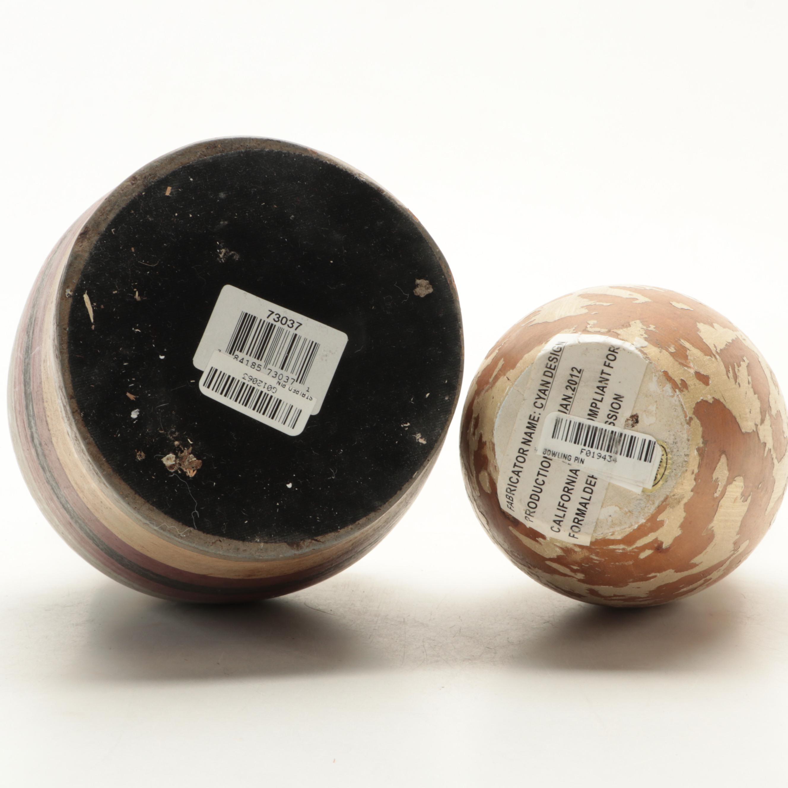 Metal Armillary Sphere Bookends with Decorative Bowling Pins