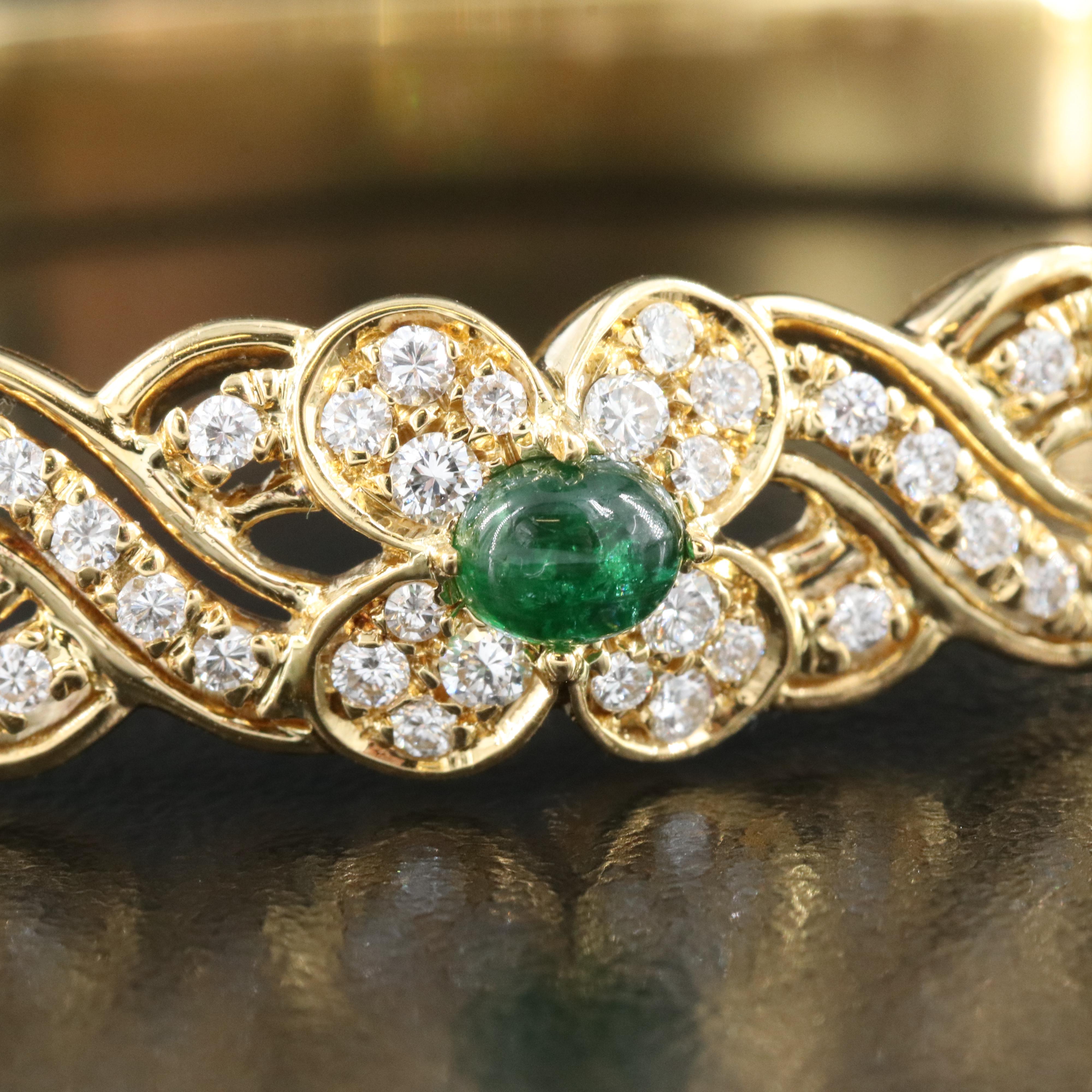 18K Ruby, Emerald, Sapphire and 1.60 CTW Diamond Floral Hinged Bangle