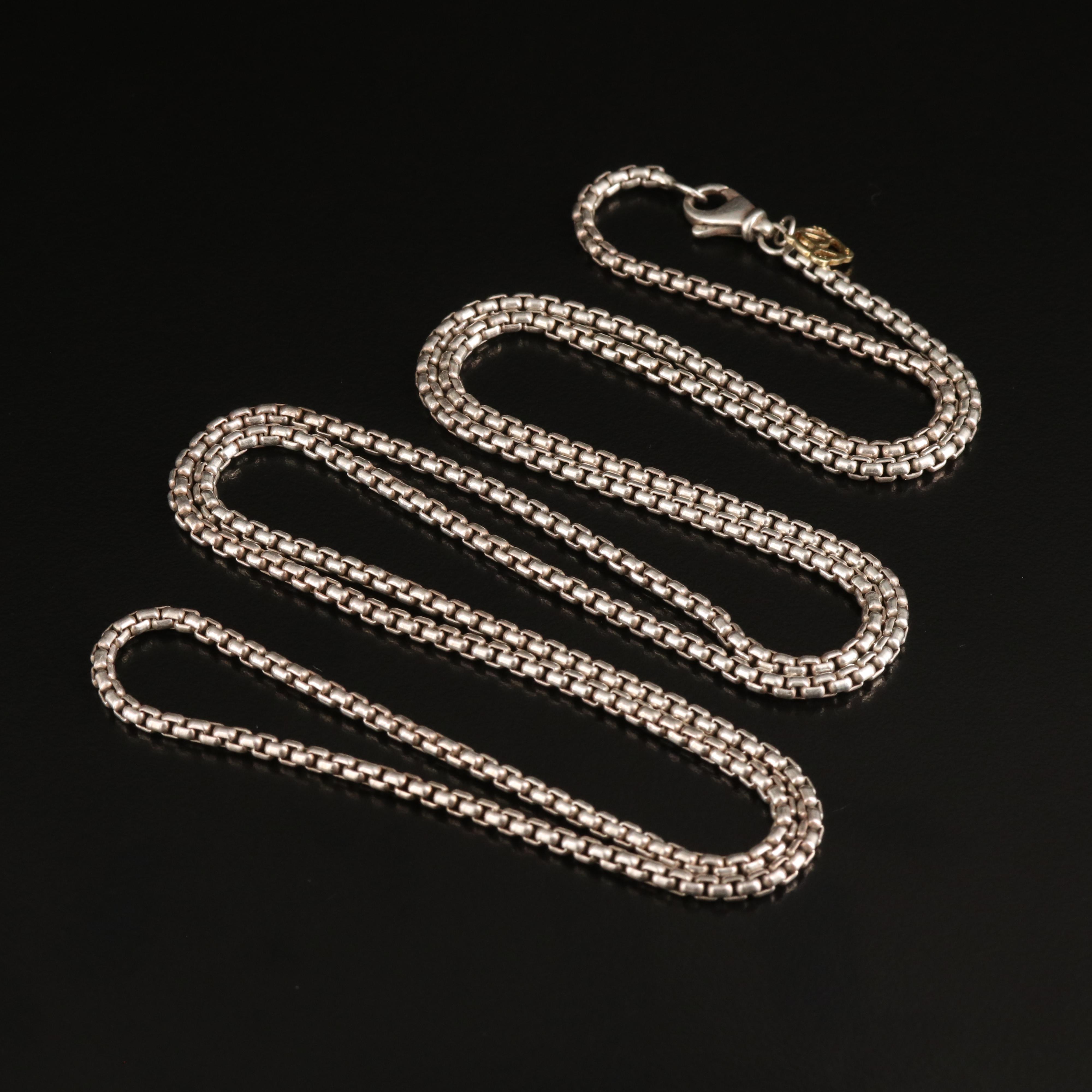 David Yurman Sterling Box Chain Necklace with 14K Tag