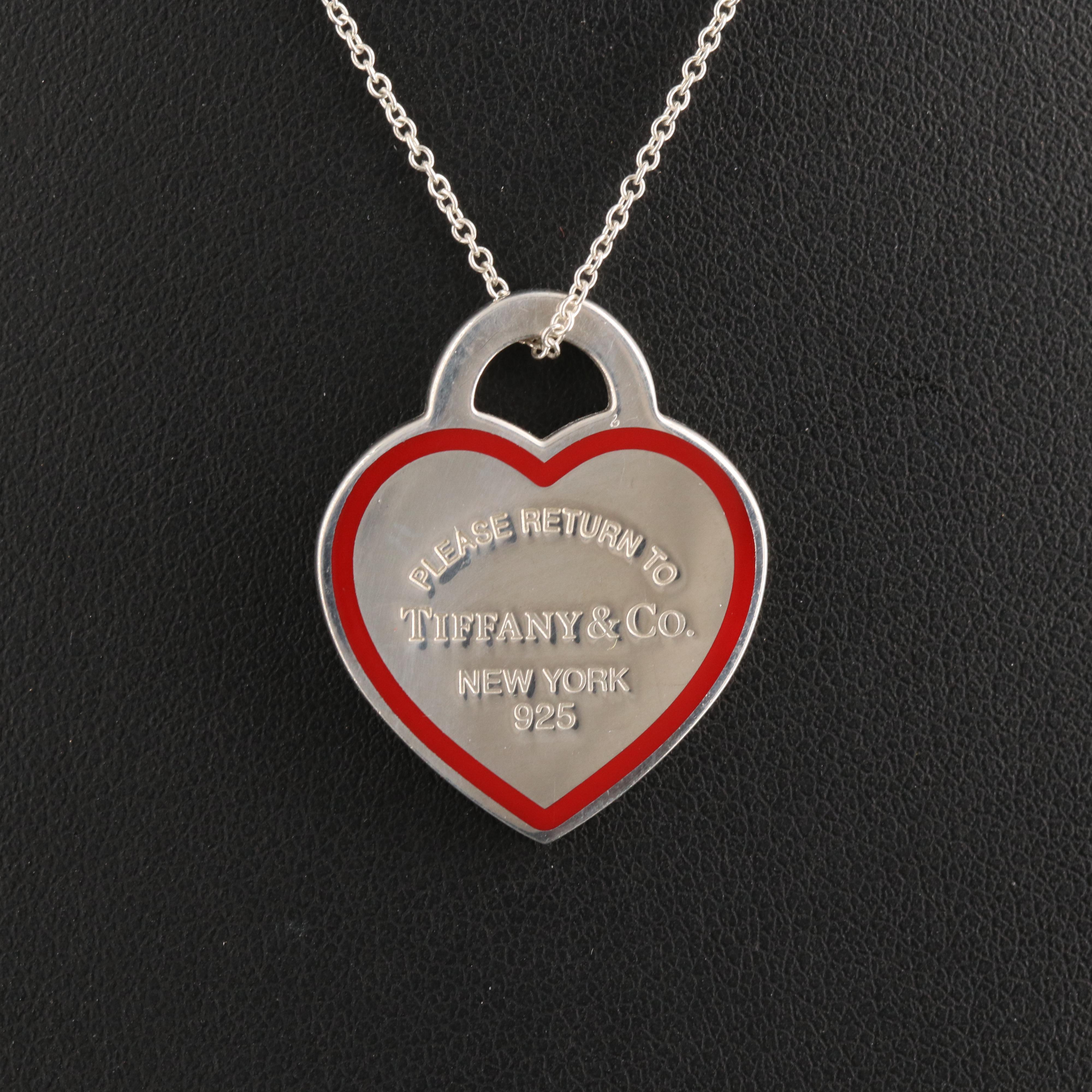 Tiffany & Co. Please Return to Tiffany Heart Tag Necklace with Enamel Outline