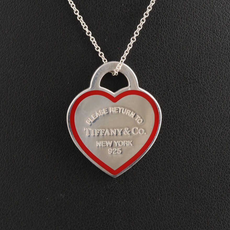 Tiffany & Co. Please Return to Tiffany Heart Tag Necklace with Enamel Outline