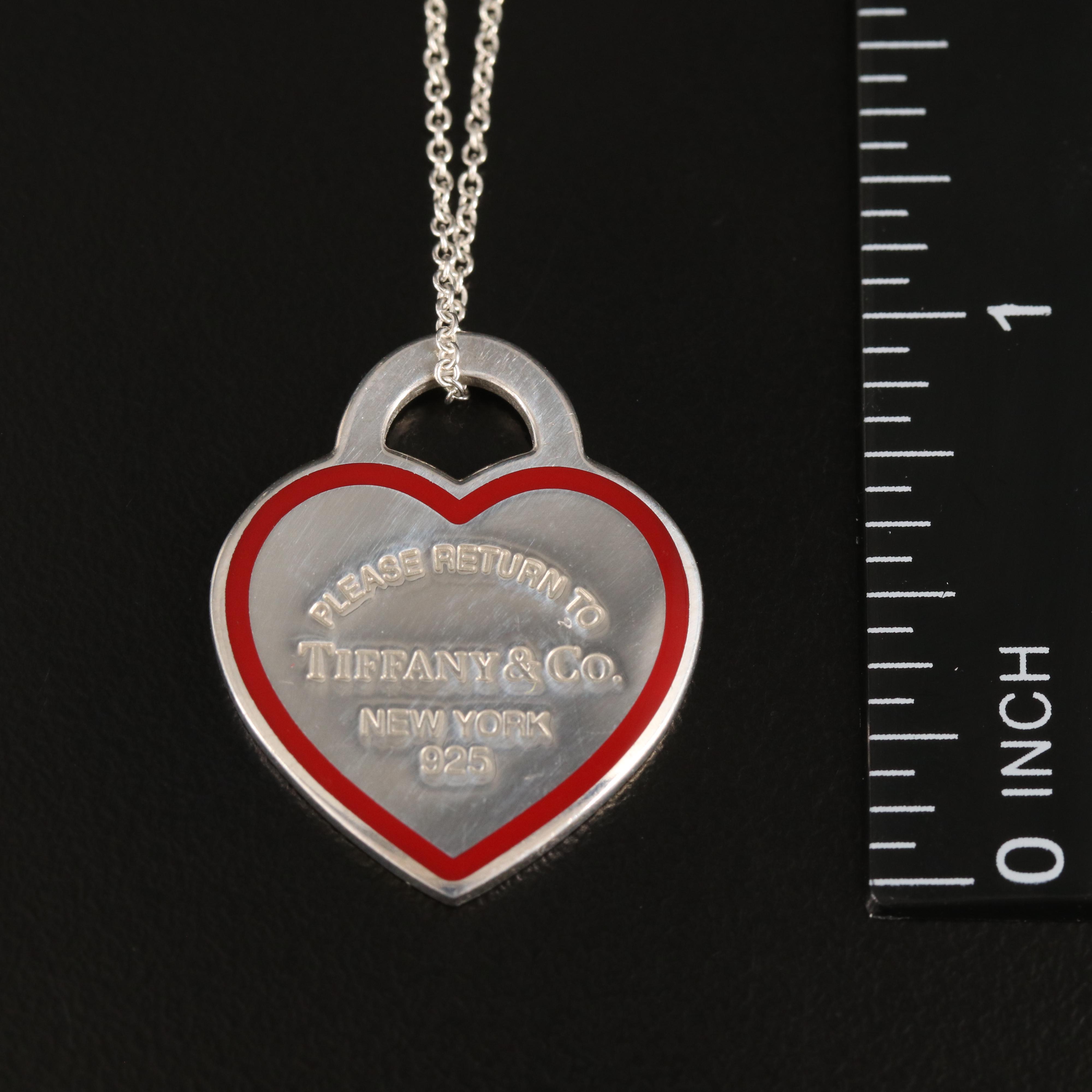 Tiffany & Co. Please Return to Tiffany Heart Tag Necklace with Enamel Outline