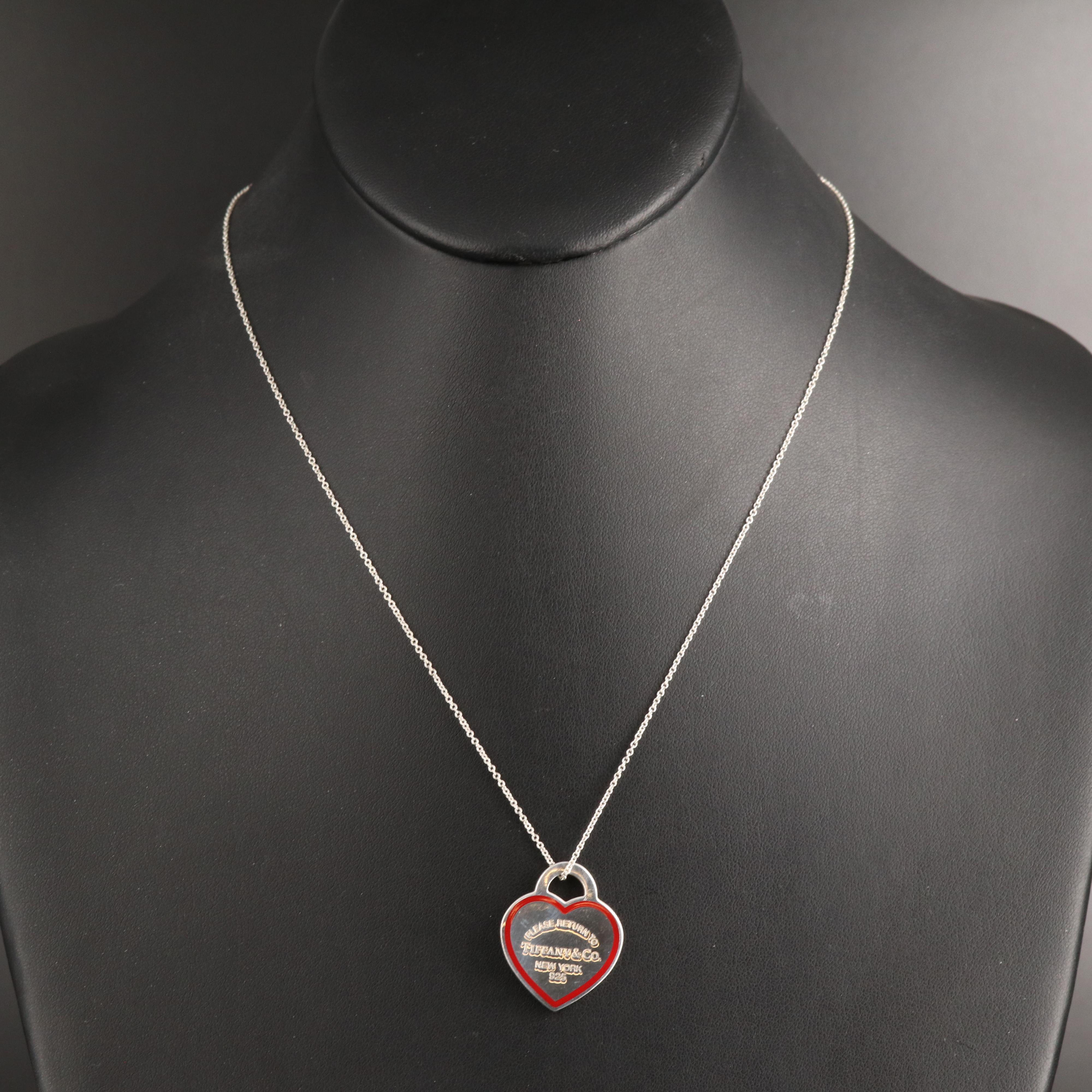 Tiffany & Co. Please Return to Tiffany Heart Tag Necklace with Enamel Outline