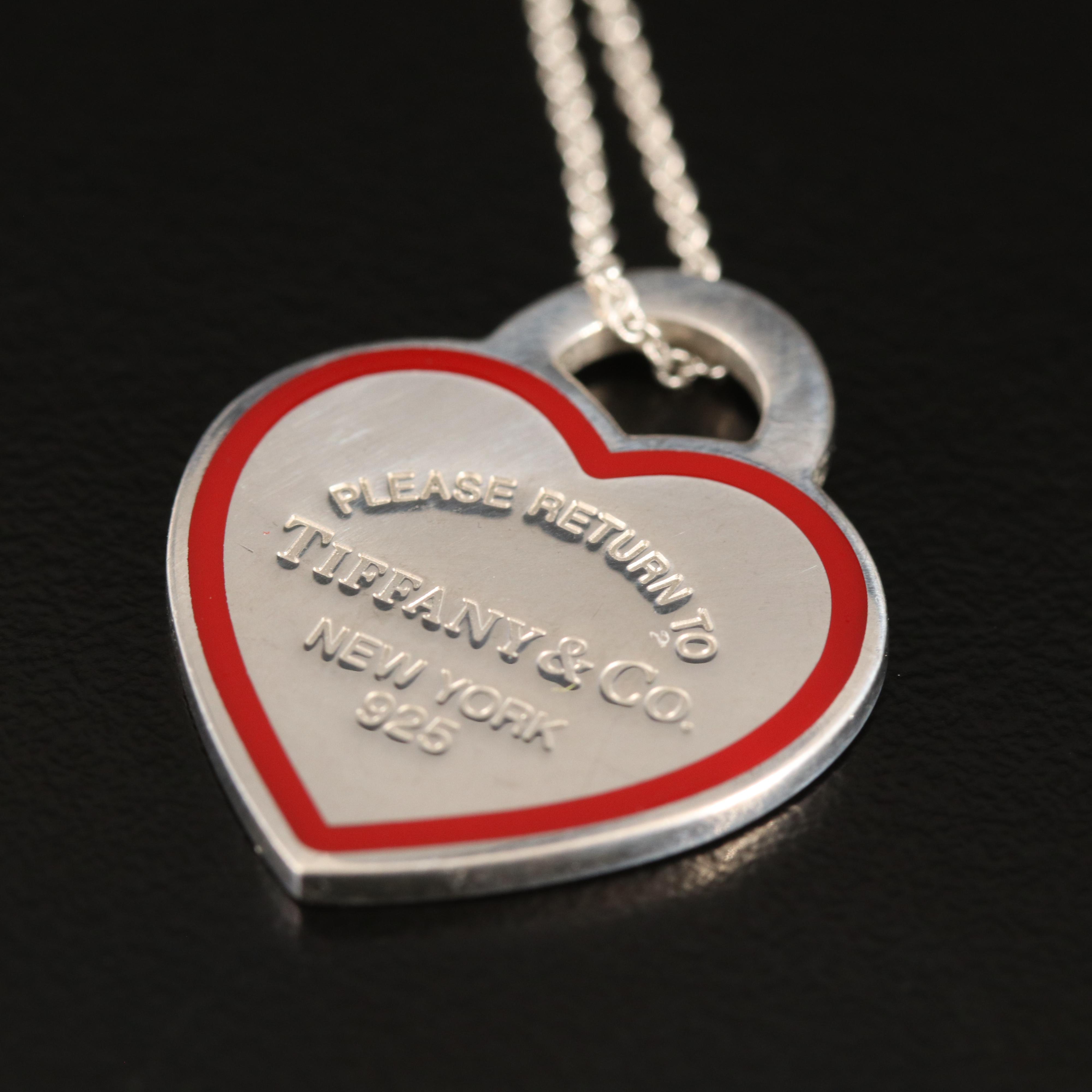 Tiffany & Co. Please Return to Tiffany Heart Tag Necklace with Enamel Outline