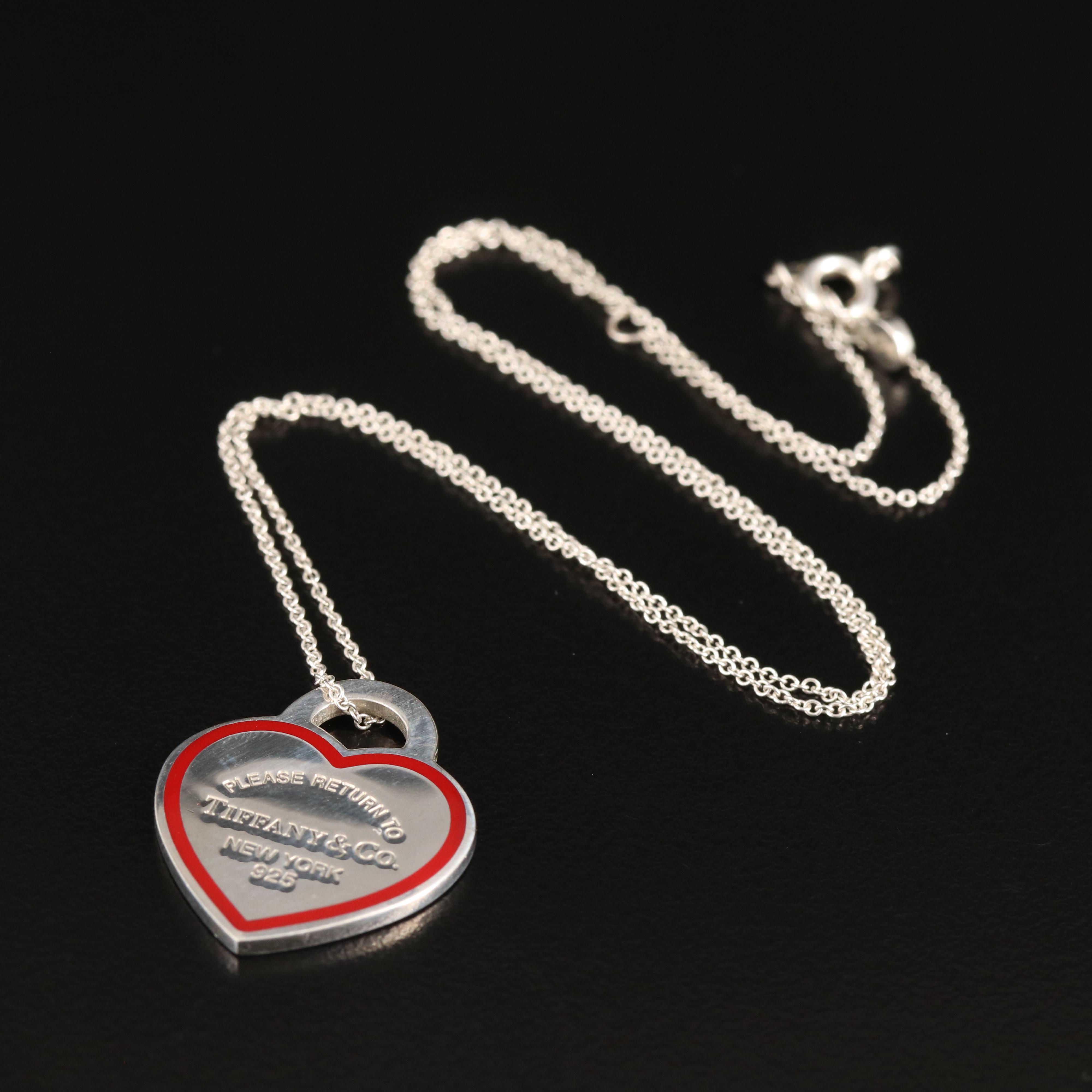 Tiffany & Co. Please Return to Tiffany Heart Tag Necklace with Enamel Outline