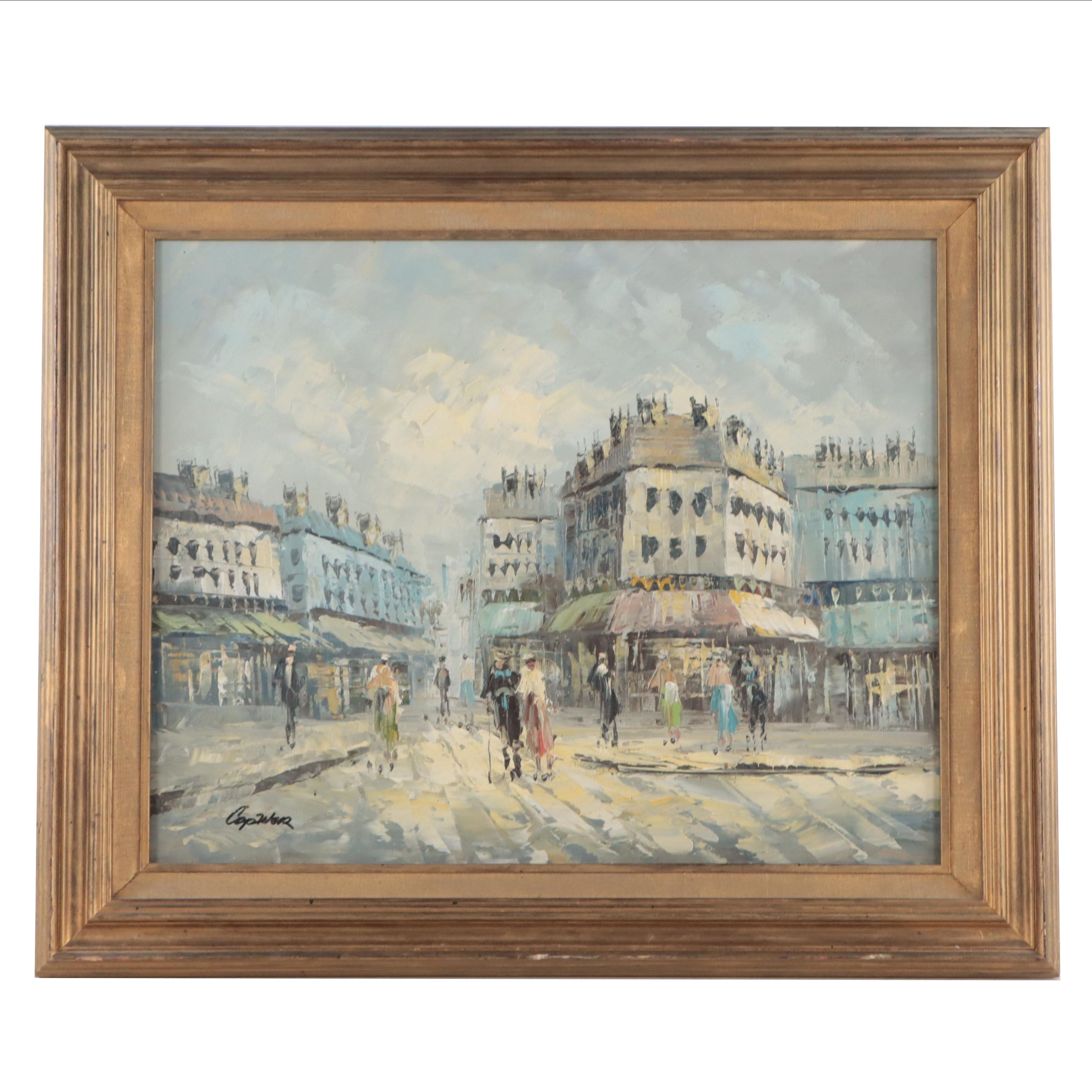 Parisian Street Scene Oil Painting