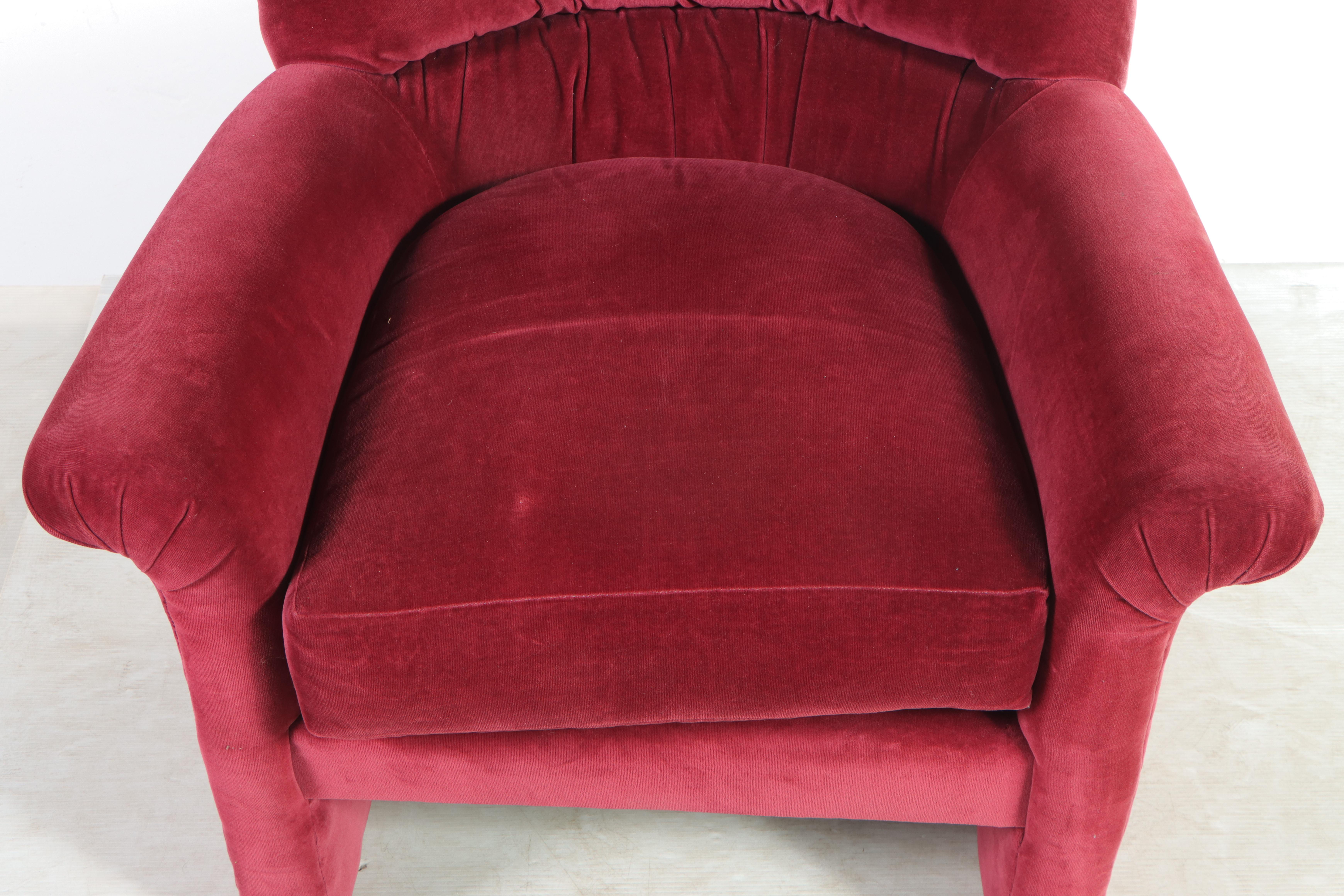 Velveteen-Upholstered Tub Chair, Late 20th Century