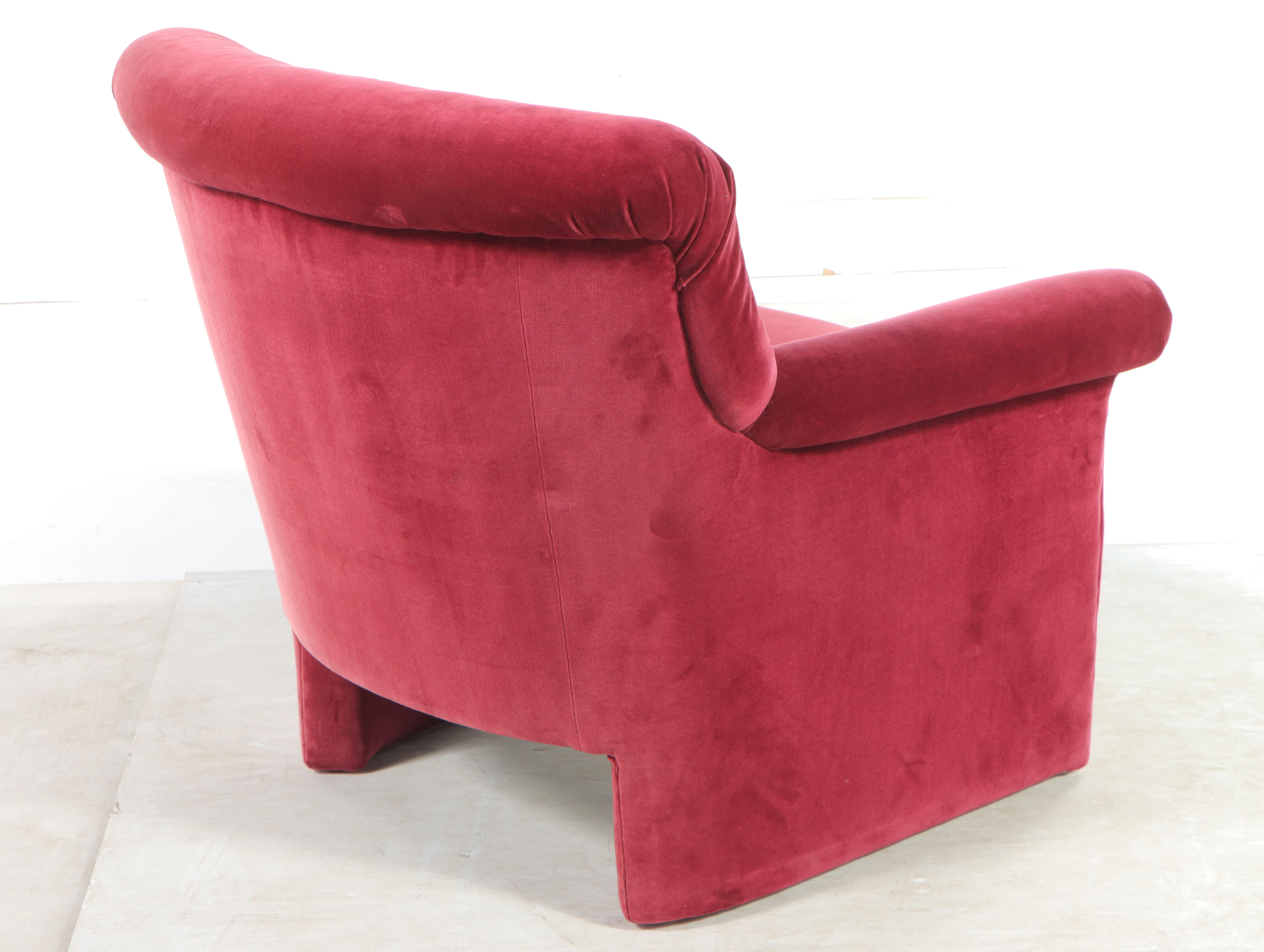 Velveteen-Upholstered Tub Chair, Late 20th Century