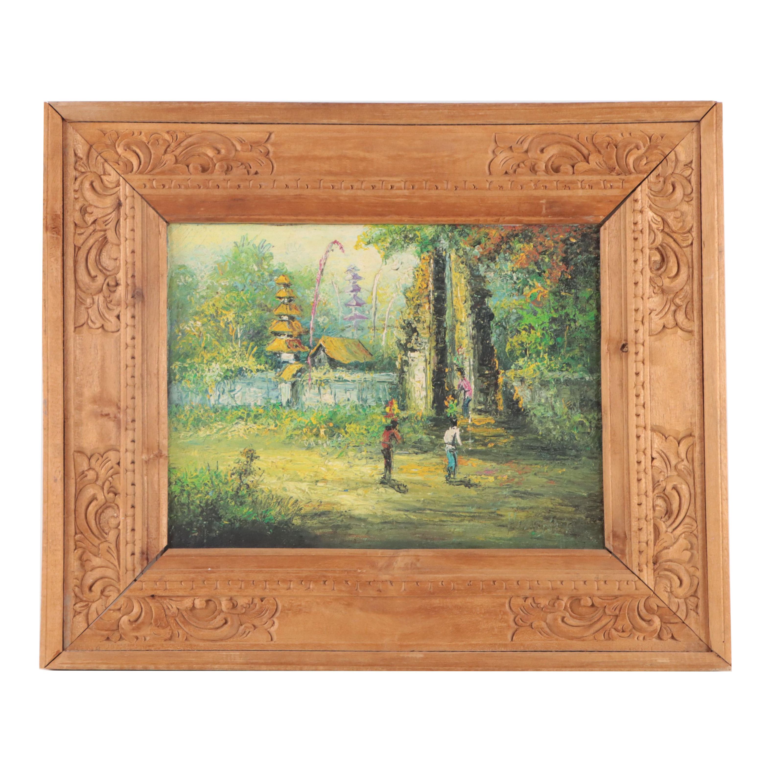 Indonesian School Oil Painting of Village Scene