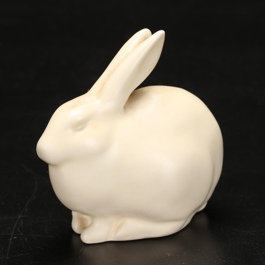 Rookwood Pottery Ivory Glaze Rabbit Paperweight, Mid-20th Century