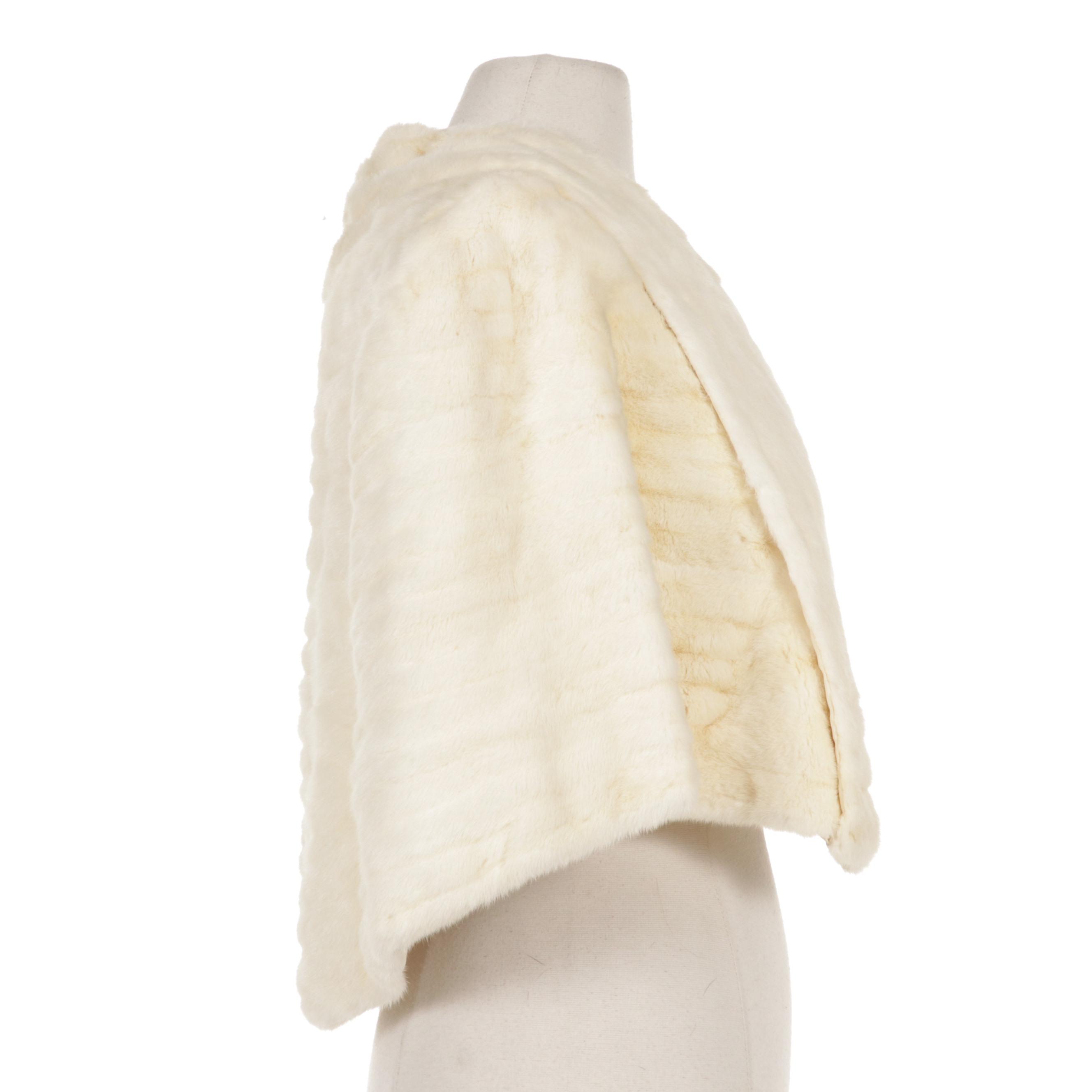 Sheared White Rabbit Fur Stole From Montaldo's, Mid to Late 20th Century
