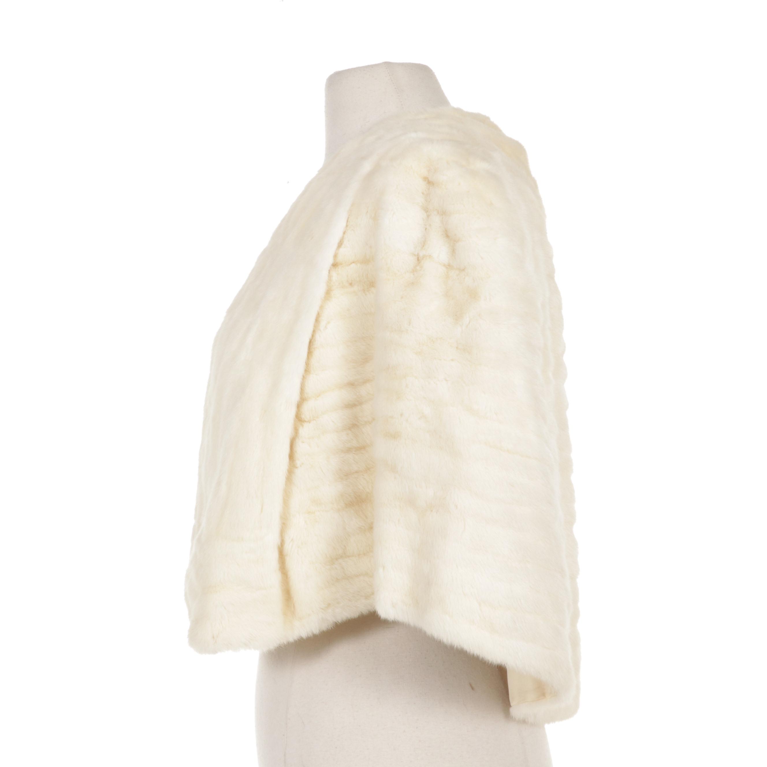 Sheared White Rabbit Fur Stole From Montaldo's, Mid to Late 20th Century