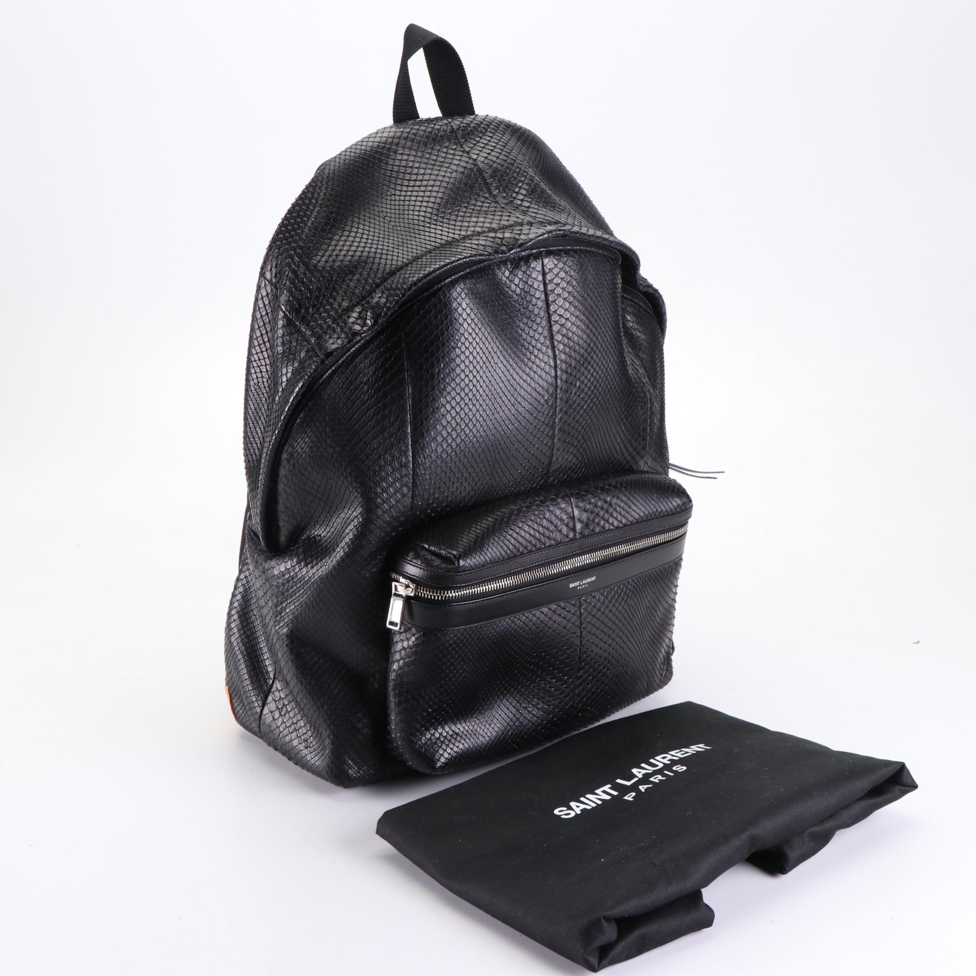 Saint Laurent City Python Embossed Leather Backpack